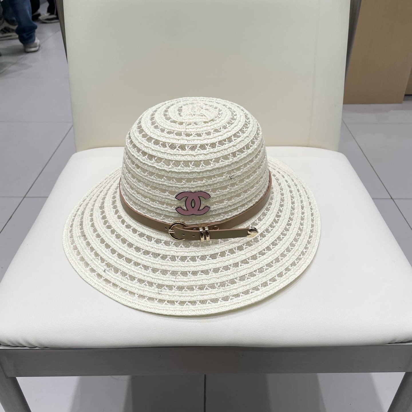  Chanel香奈儿圆顶镂空礼帽，草帽，超重工定制，头围57cm