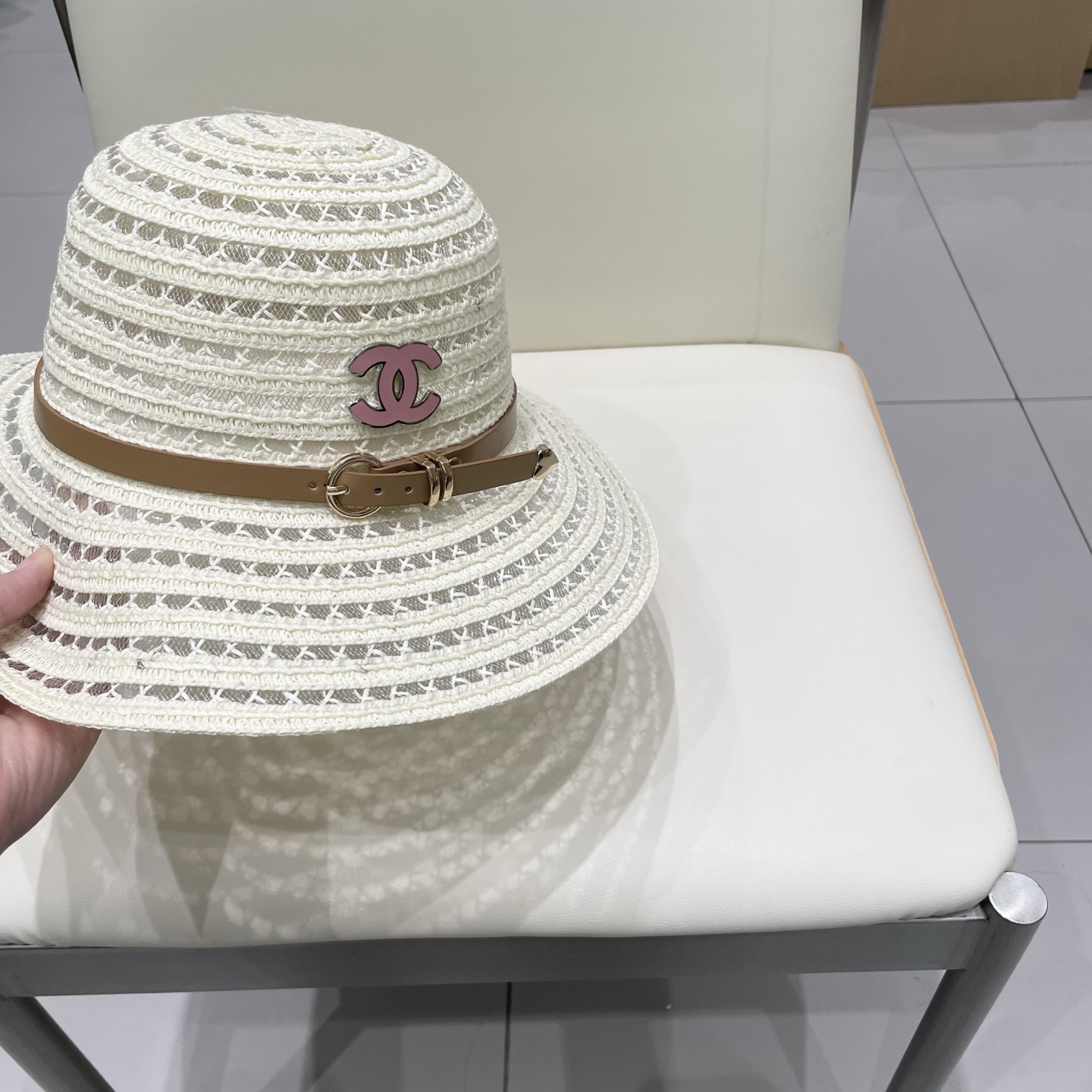  Chanel香奈儿圆顶镂空礼帽，草帽，超重工定制，头围57cm