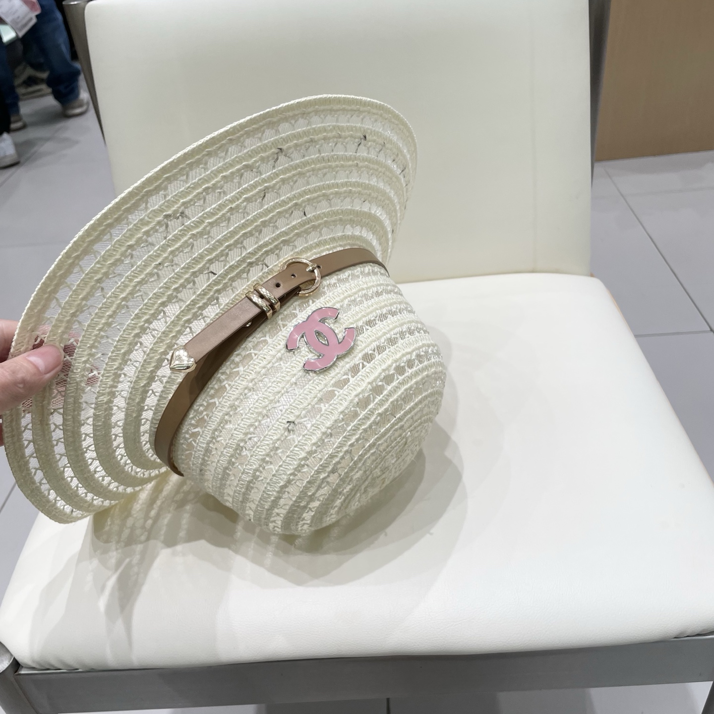  Chanel香奈儿圆顶镂空礼帽，草帽，超重工定制，头围57cm