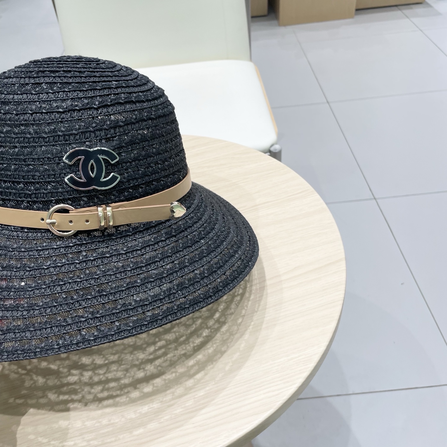  Chanel香奈儿圆顶镂空礼帽，草帽，超重工定制，头围57cm