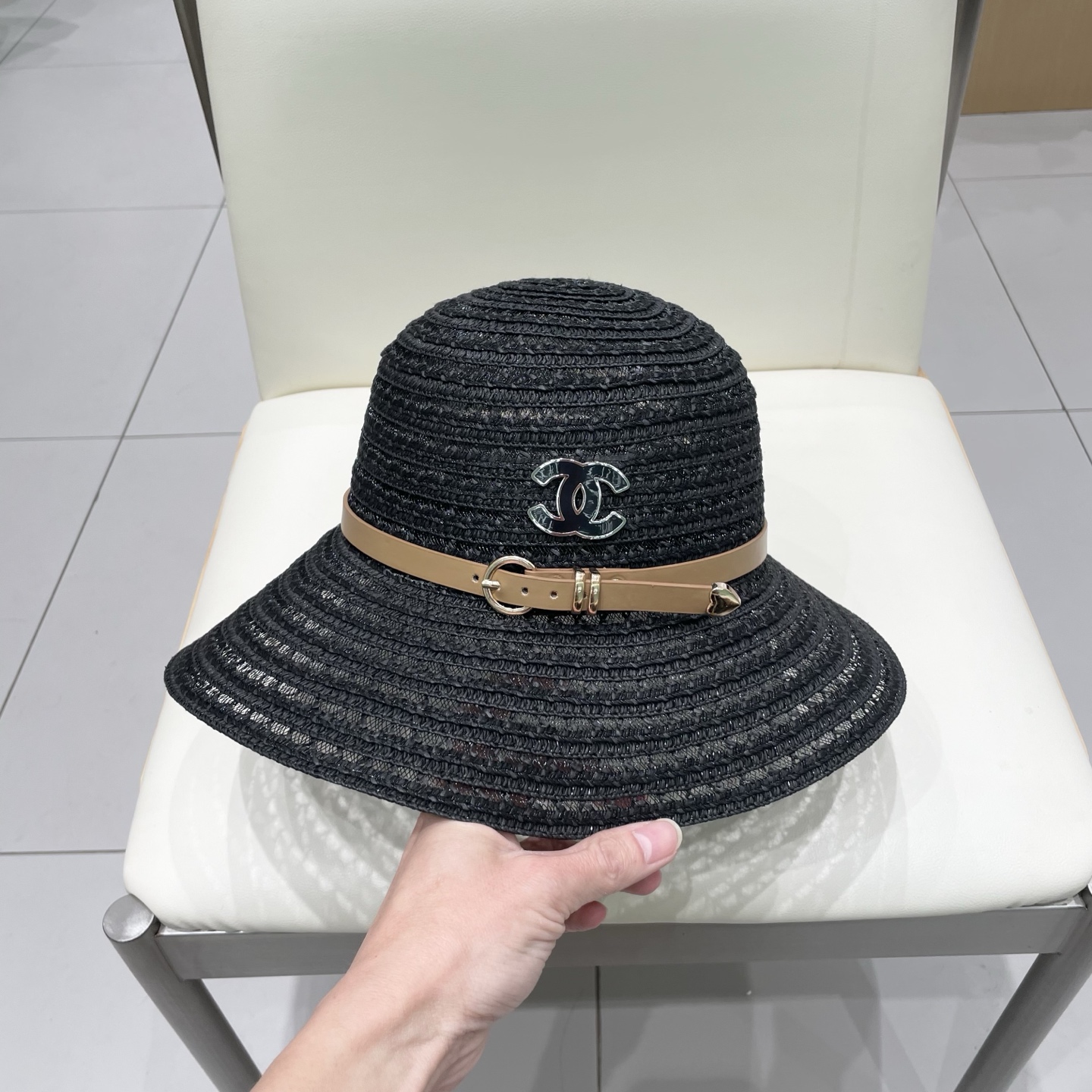  Chanel香奈儿圆顶镂空礼帽，草帽，超重工定制，头围57cm