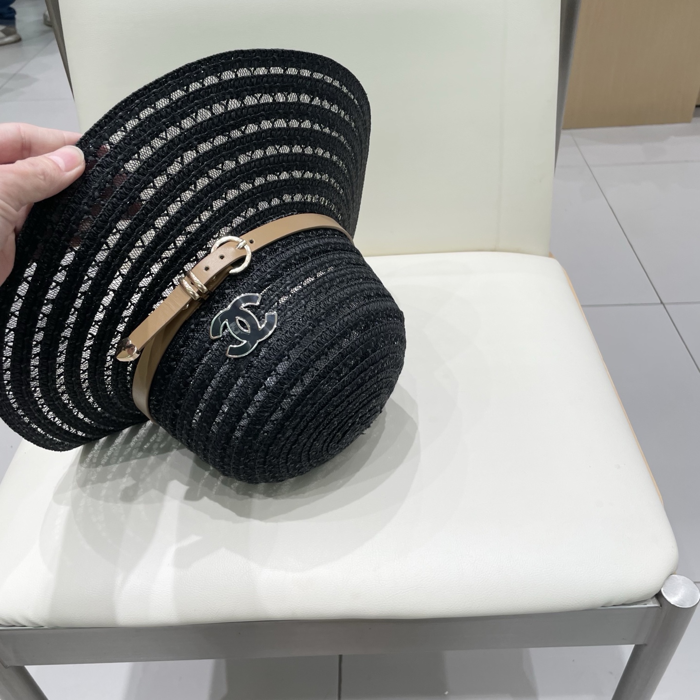  Chanel香奈儿圆顶镂空礼帽，草帽，超重工定制，头围57cm