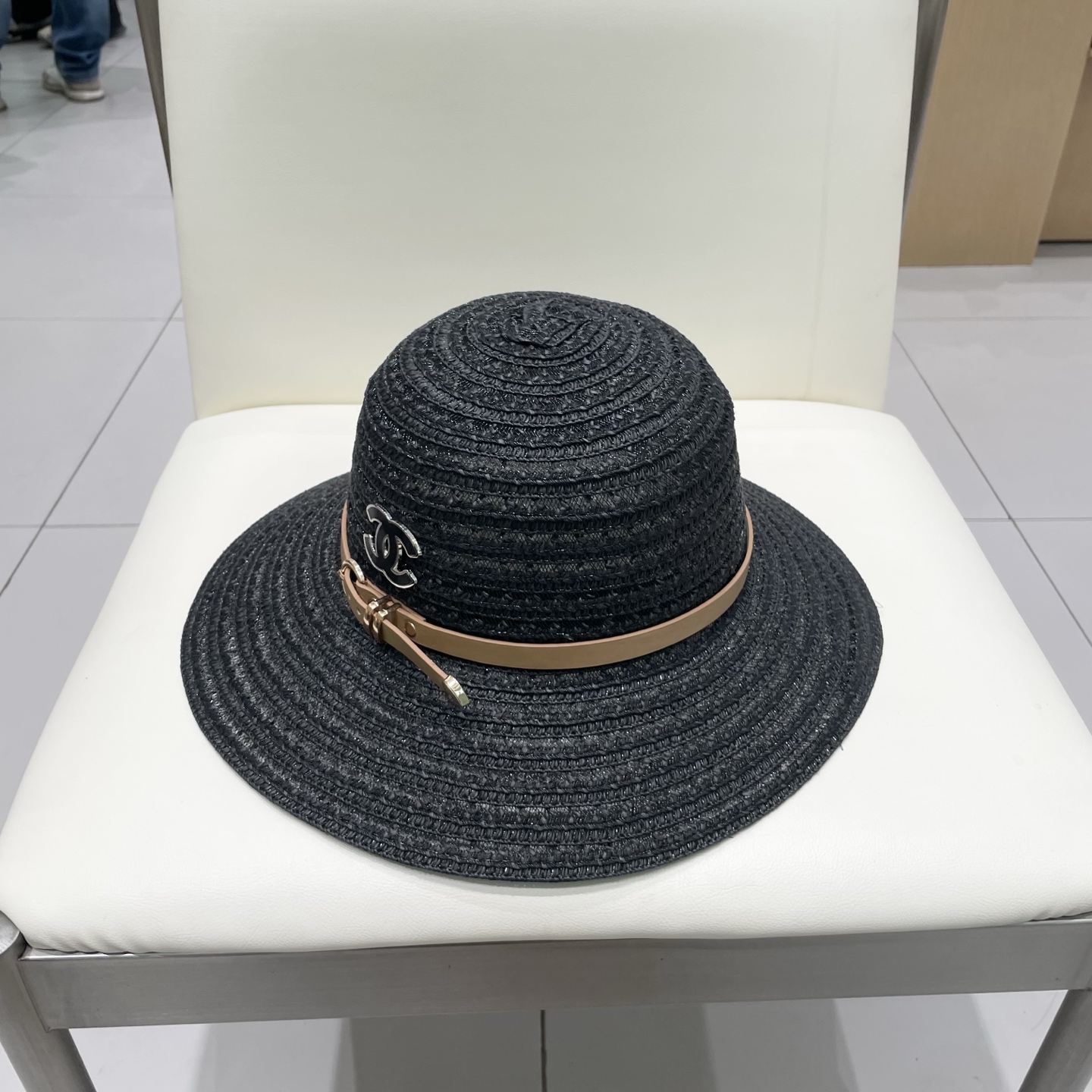  Chanel香奈儿圆顶镂空礼帽，草帽，超重工定制，头围57cm