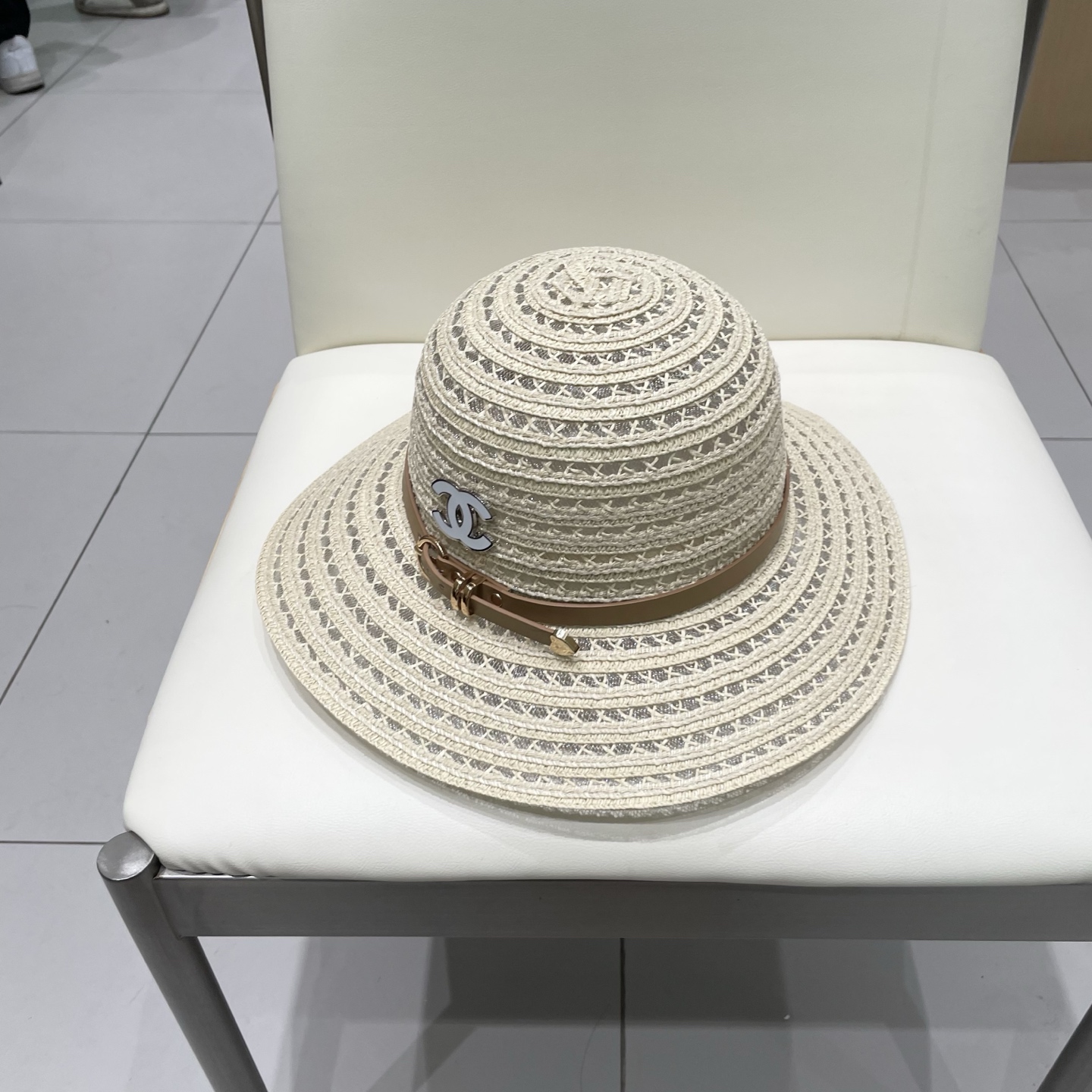  Chanel香奈儿圆顶镂空礼帽，草帽，超重工定制，头围57cm