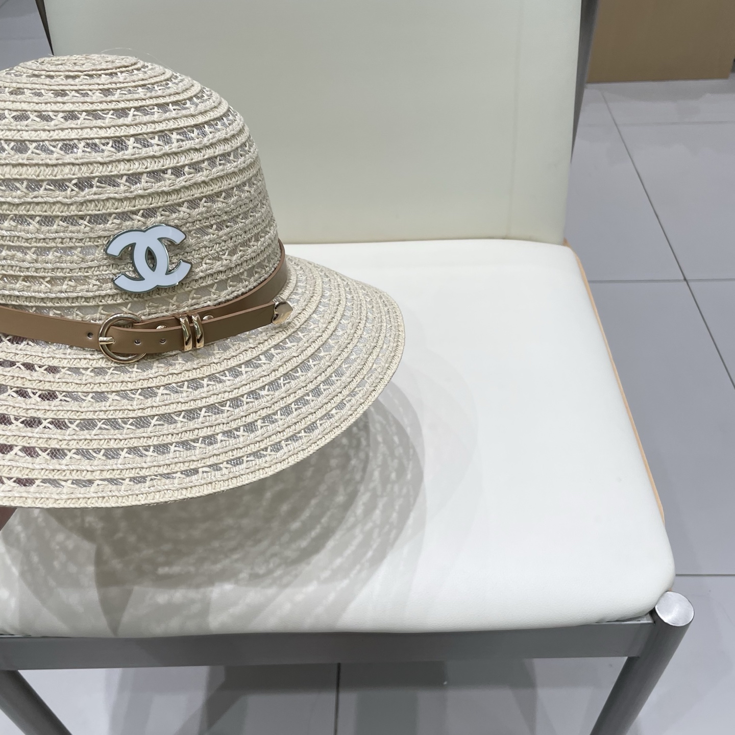  Chanel香奈儿圆顶镂空礼帽，草帽，超重工定制，头围57cm