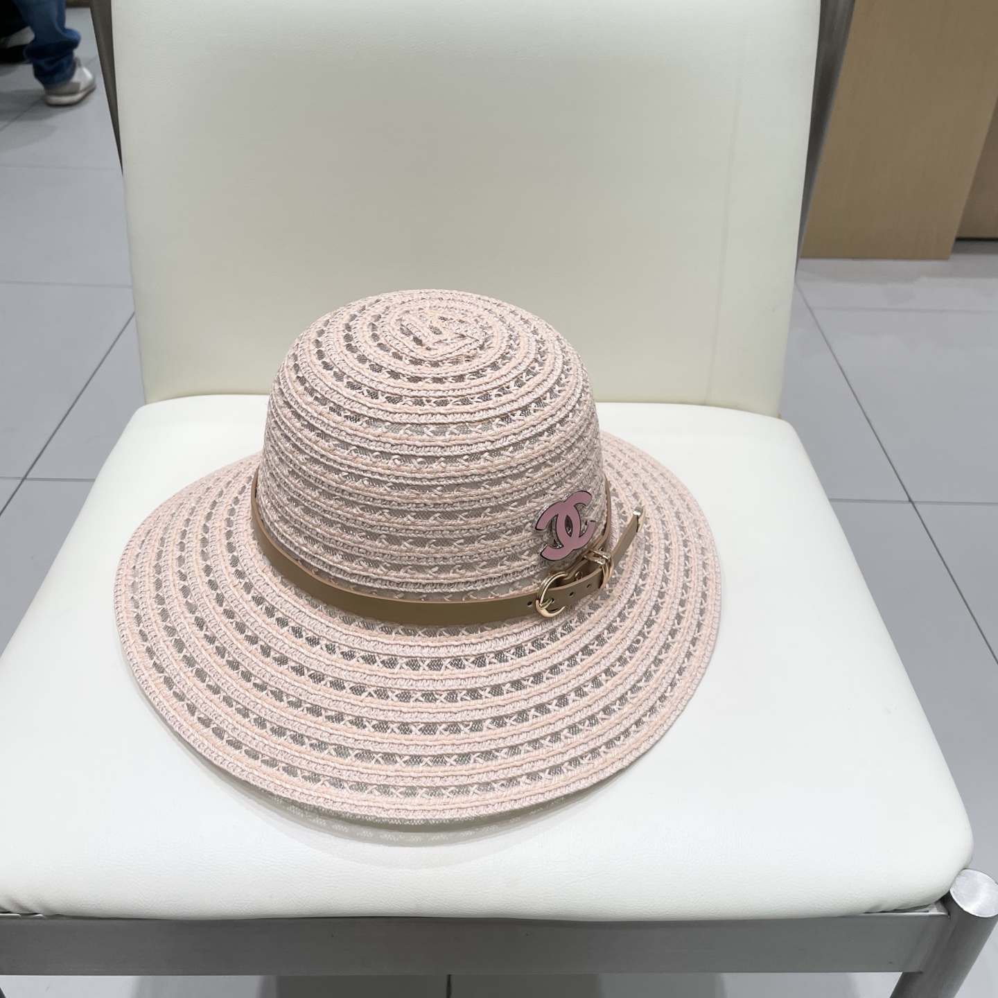  Chanel香奈儿圆顶镂空礼帽，草帽，超重工定制，头围57cm