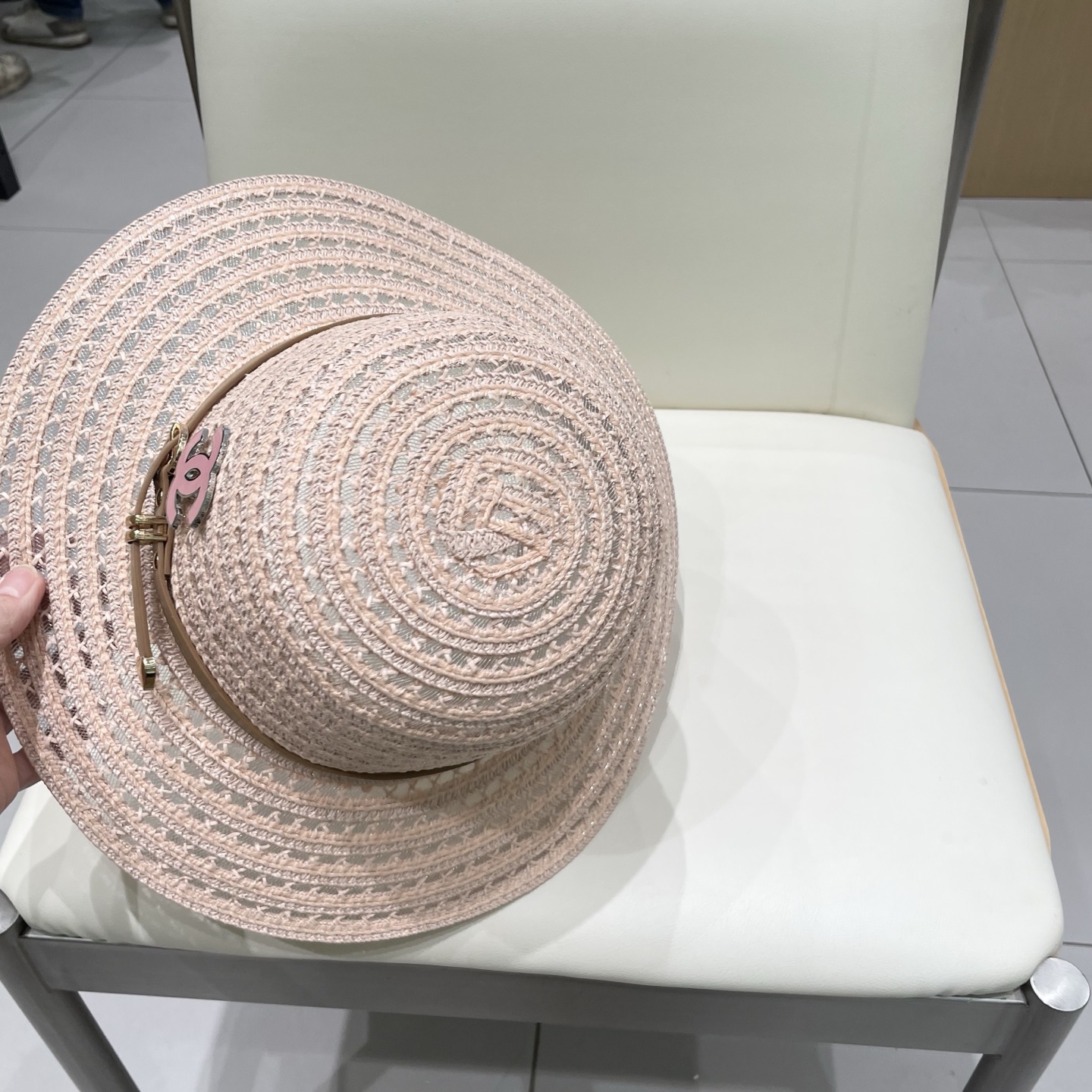  Chanel香奈儿圆顶镂空礼帽，草帽，超重工定制，头围57cm