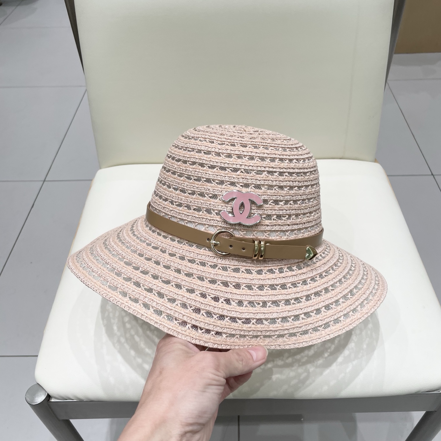  Chanel香奈儿圆顶镂空礼帽，草帽，超重工定制，头围57cm