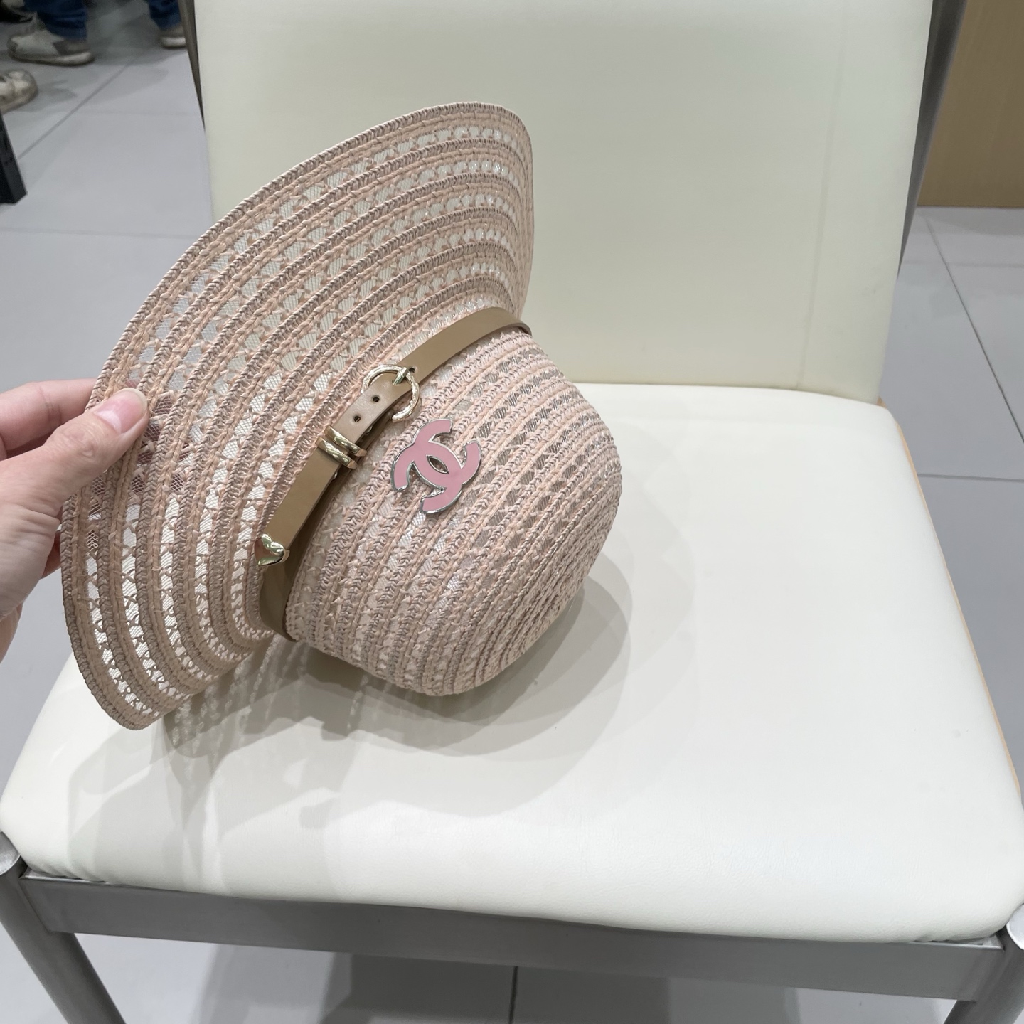  Chanel香奈儿圆顶镂空礼帽，草帽，超重工定制，头围57cm