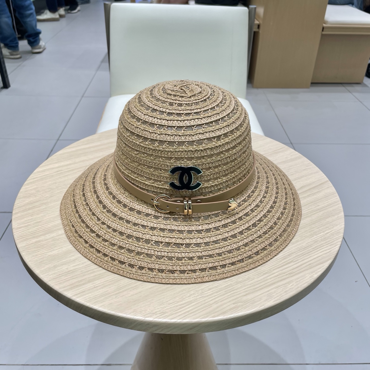  Chanel香奈儿圆顶镂空礼帽，草帽，超重工定制，头围57cm