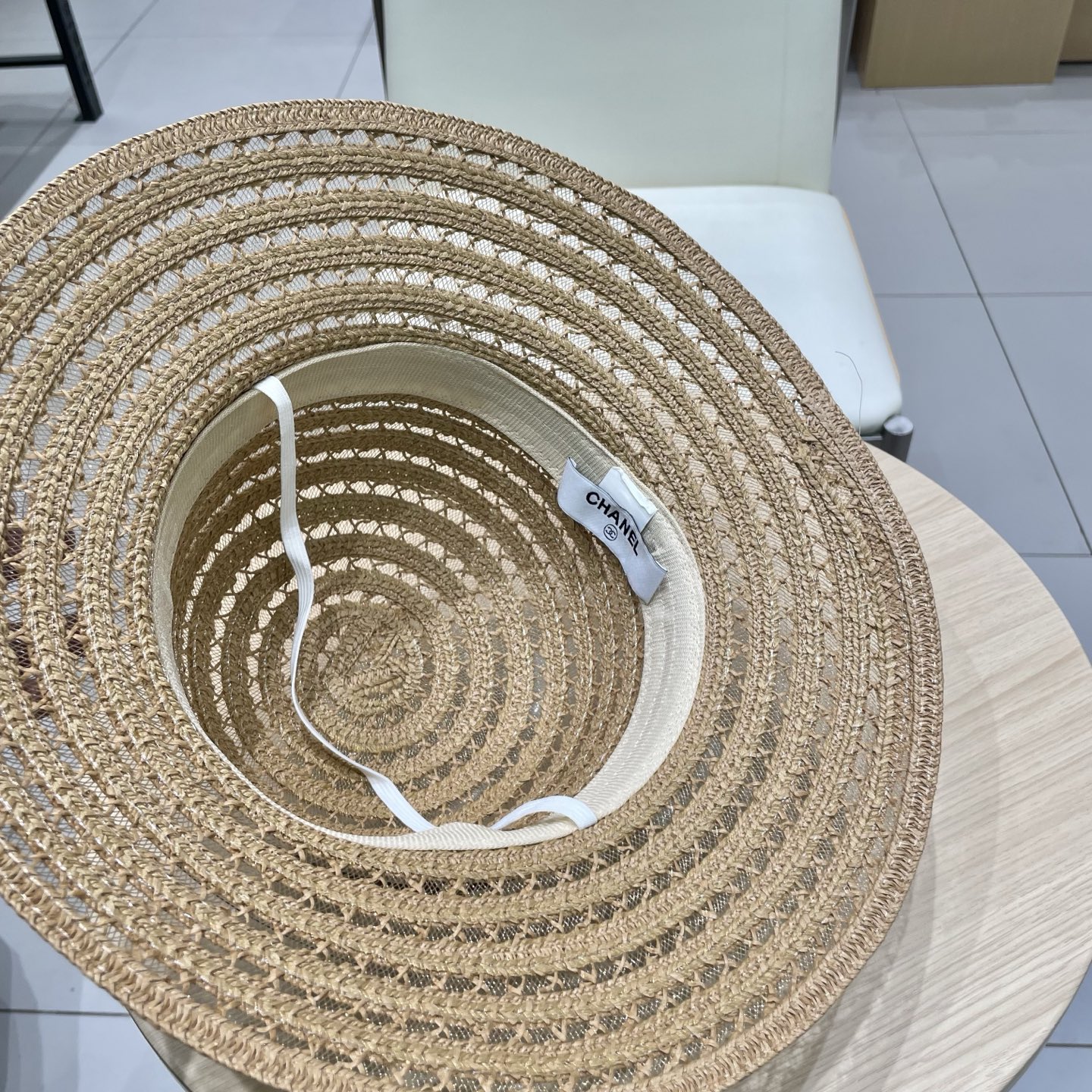  Chanel香奈儿圆顶镂空礼帽，草帽，超重工定制，头围57cm