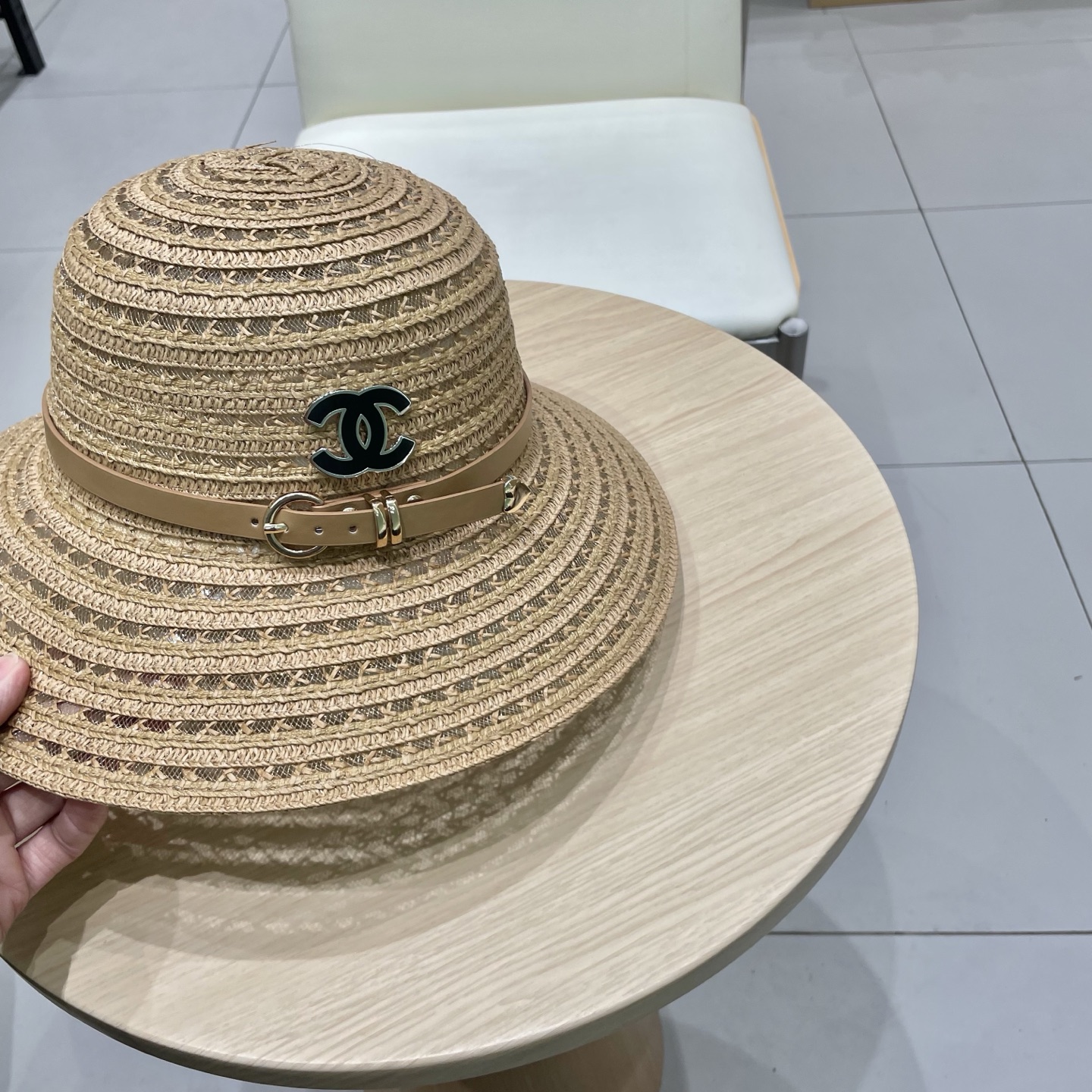  Chanel香奈儿圆顶镂空礼帽，草帽，超重工定制，头围57cm