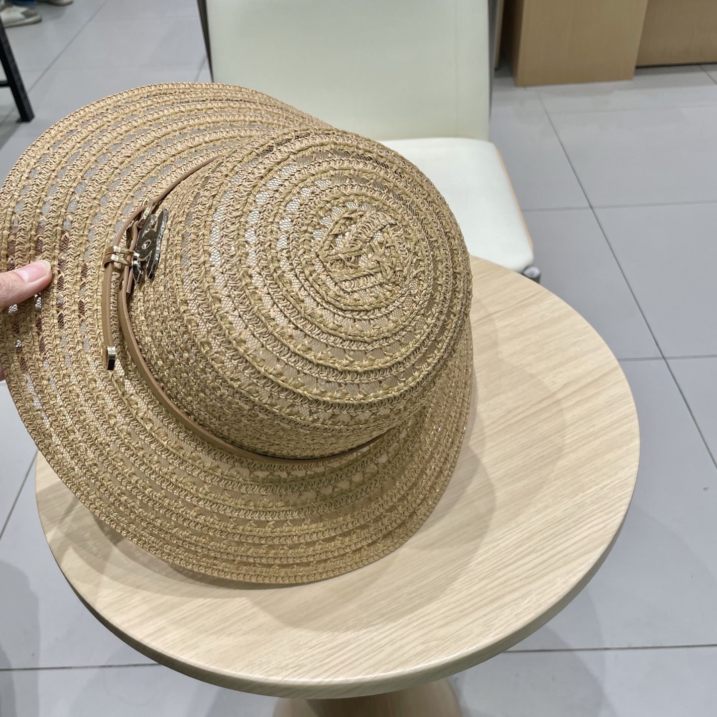  Chanel香奈儿圆顶镂空礼帽，草帽，超重工定制，头围57cm