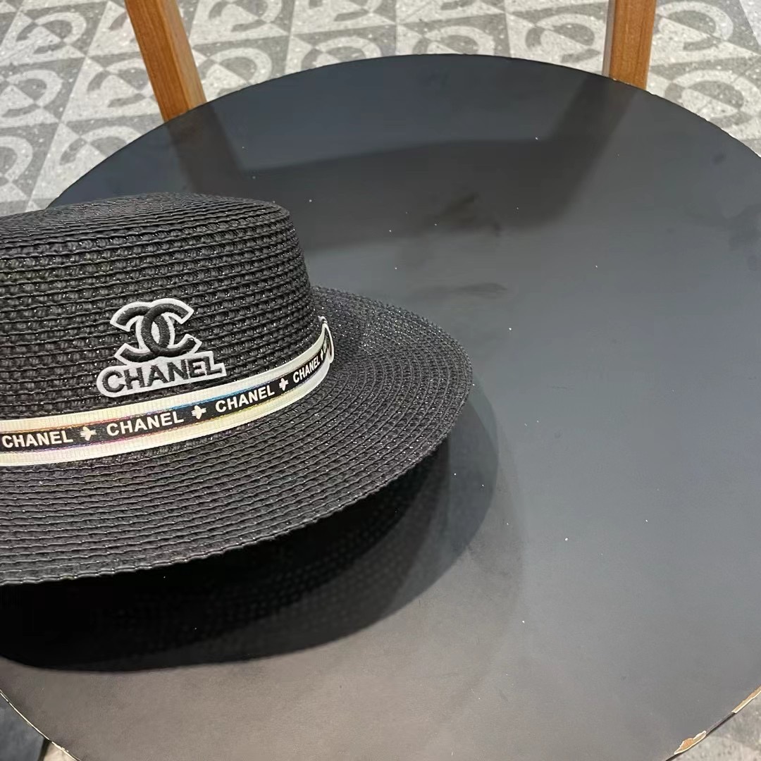  Chanel香奈儿镂空名媛风小礼帽，平顶草帽，头围57cm