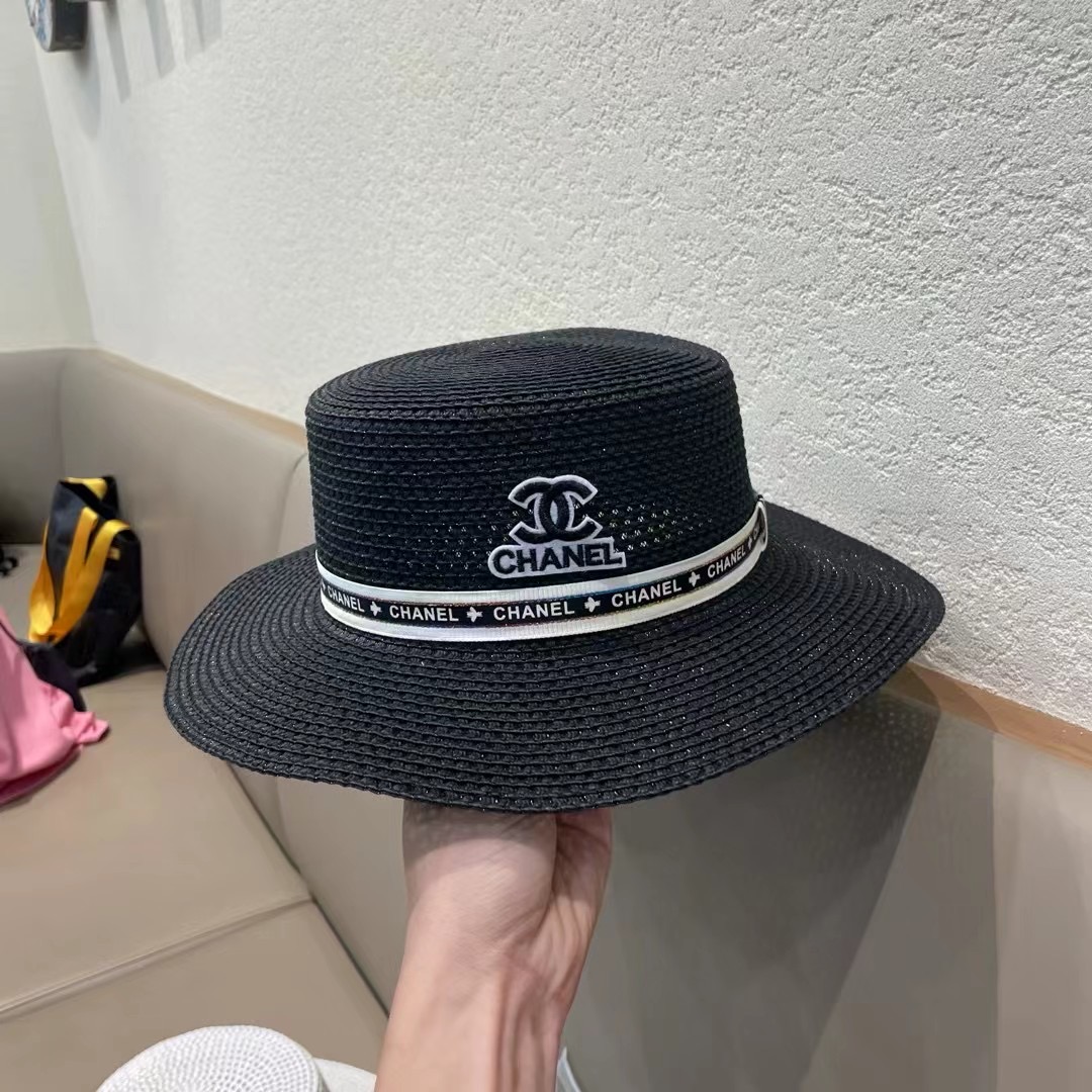   Chanel香奈儿镂空名媛风小礼帽，平顶草帽，头围57cm
