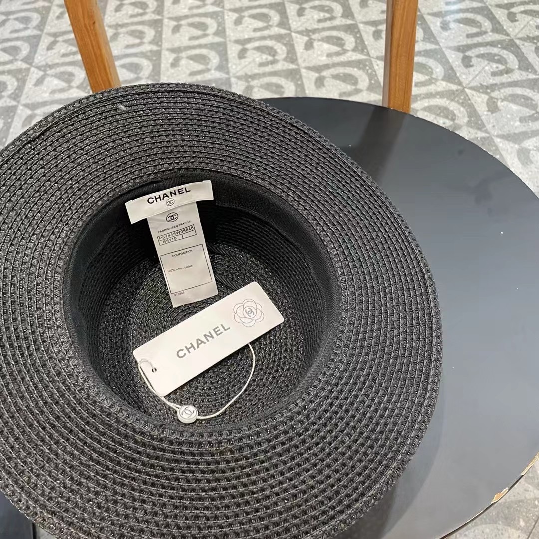   Chanel香奈儿镂空名媛风小礼帽，平顶草帽，头围57cm