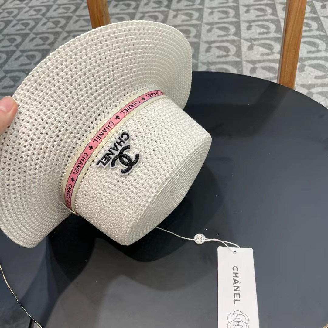   Chanel香奈儿镂空名媛风小礼帽，平顶草帽，头围57cm