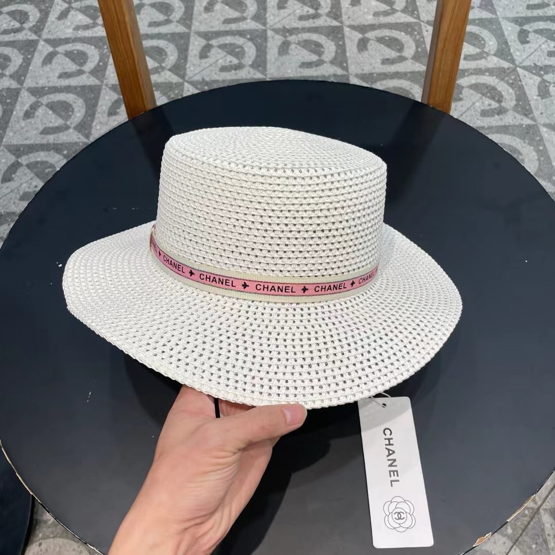   Chanel香奈儿镂空名媛风小礼帽，平顶草帽，头围57cm