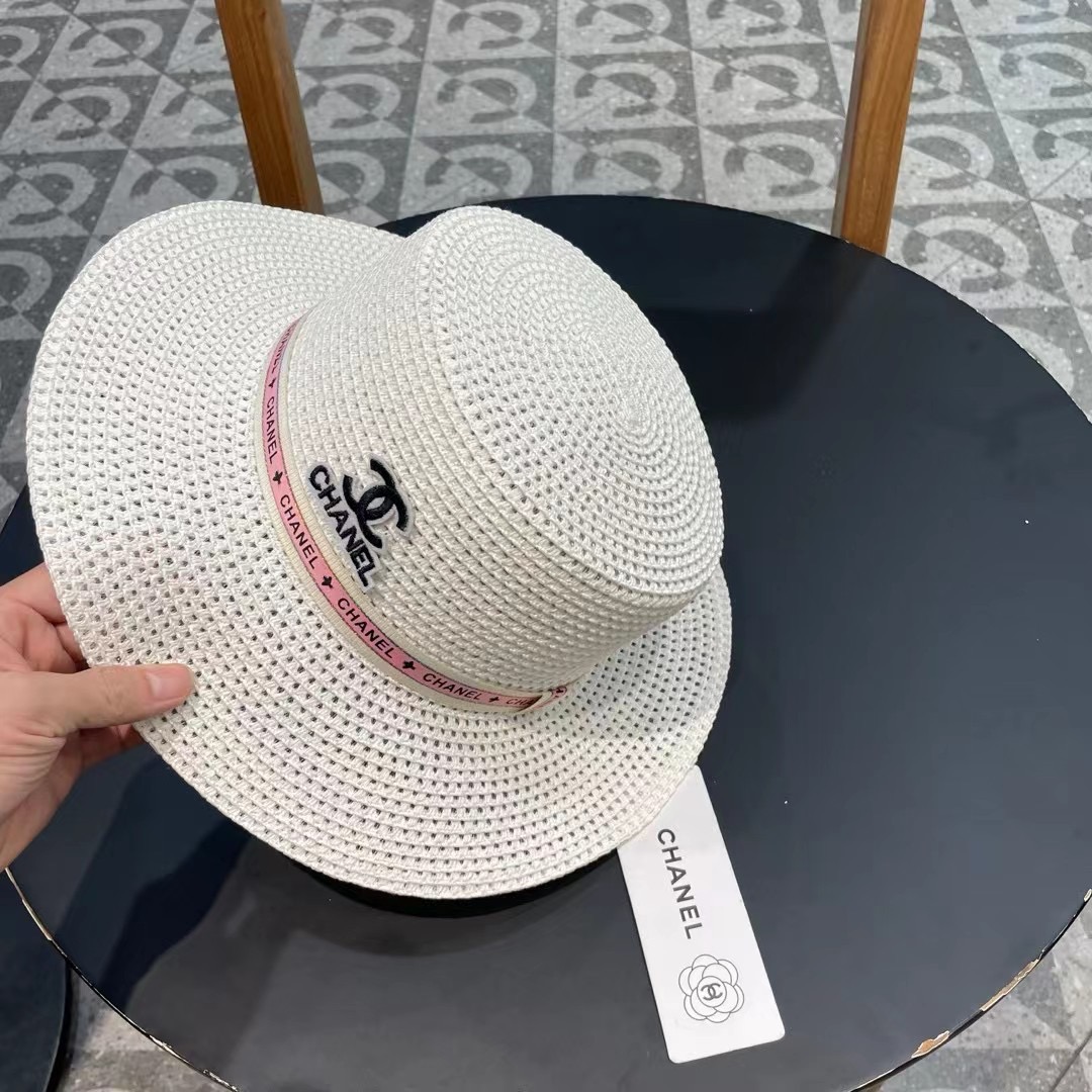   Chanel香奈儿镂空名媛风小礼帽，平顶草帽，头围57cm