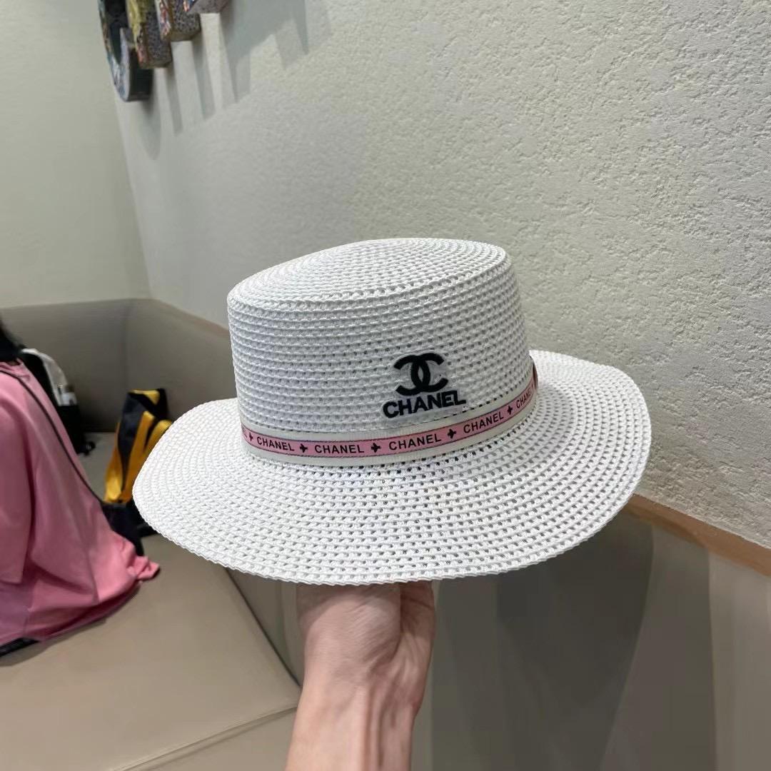   Chanel香奈儿镂空名媛风小礼帽，平顶草帽，头围57cm