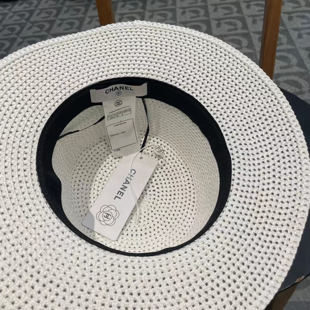   Chanel香奈儿镂空名媛风小礼帽，平顶草帽，头围57cm