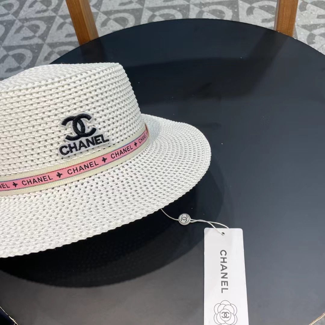   Chanel香奈儿镂空名媛风小礼帽，平顶草帽，头围57cm
