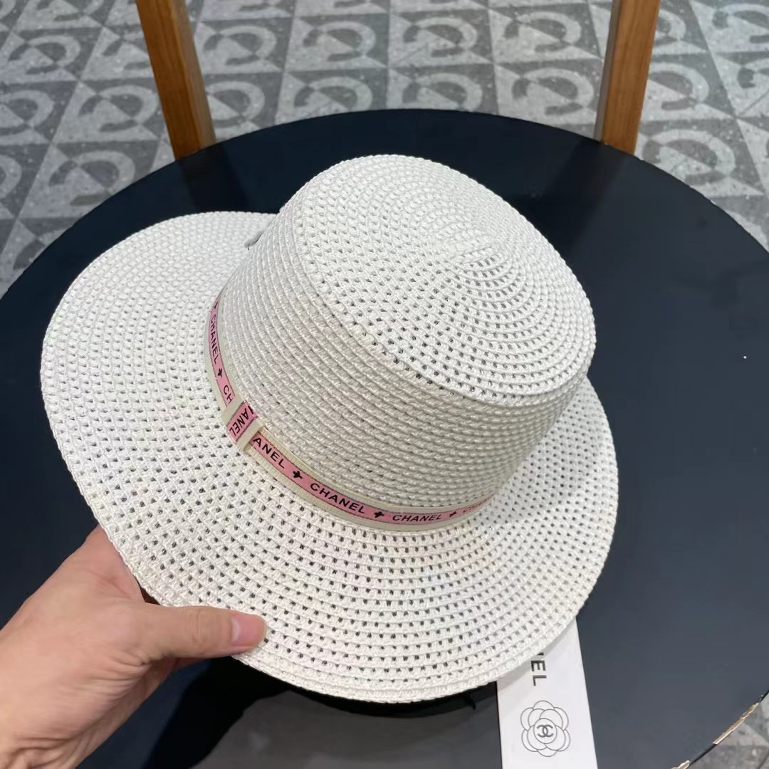   Chanel香奈儿镂空名媛风小礼帽，平顶草帽，头围57cm