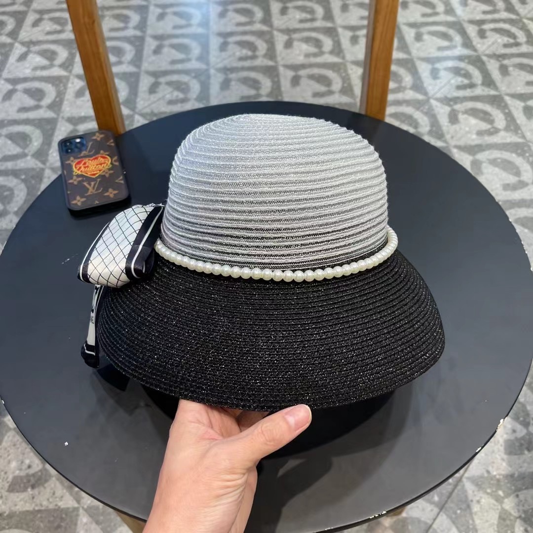  Chanel香奈儿名媛风草帽，进口PP草，搭配欧根纱蝴蝶结，头围57cm