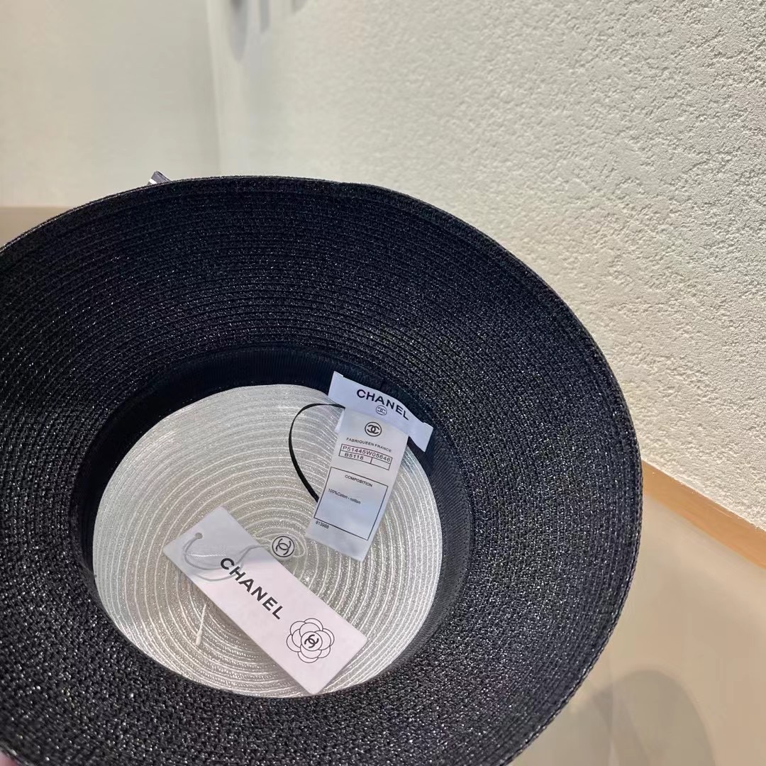  Chanel香奈儿名媛风草帽，进口PP草，搭配欧根纱蝴蝶结，头围57cm