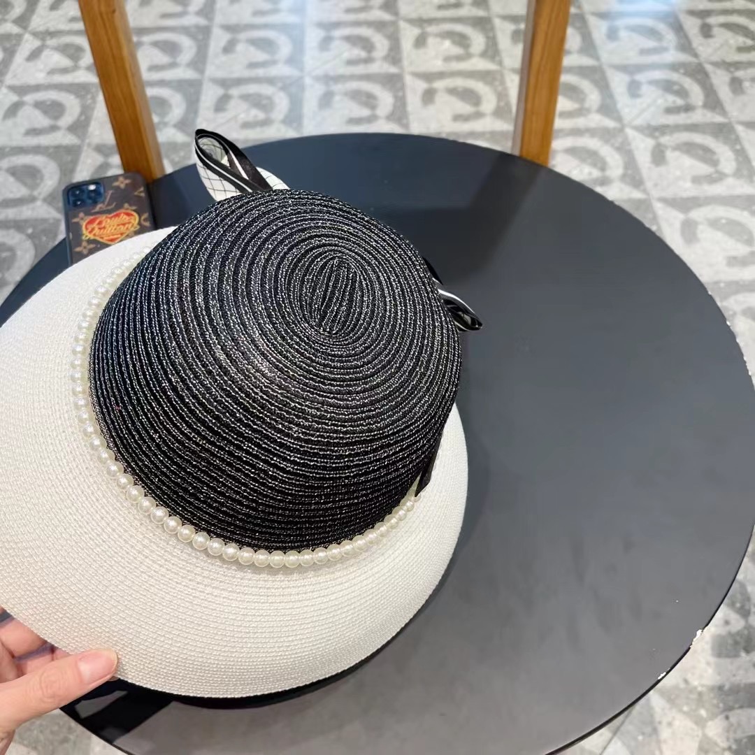  Chanel香奈儿名媛风草帽，进口PP草，搭配欧根纱蝴蝶结，头围57cm
