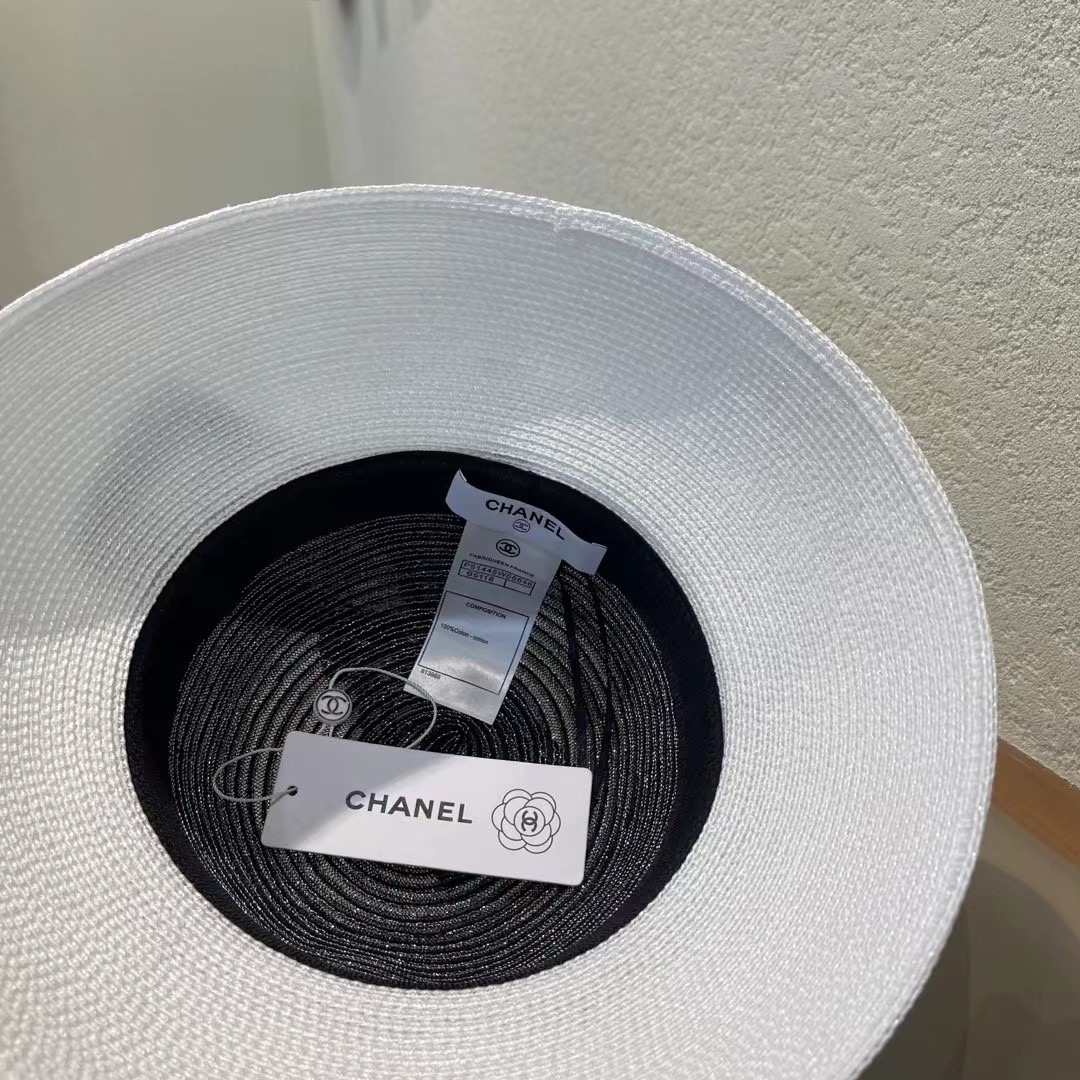  Chanel香奈儿名媛风草帽，进口PP草，搭配欧根纱蝴蝶结，头围57cm