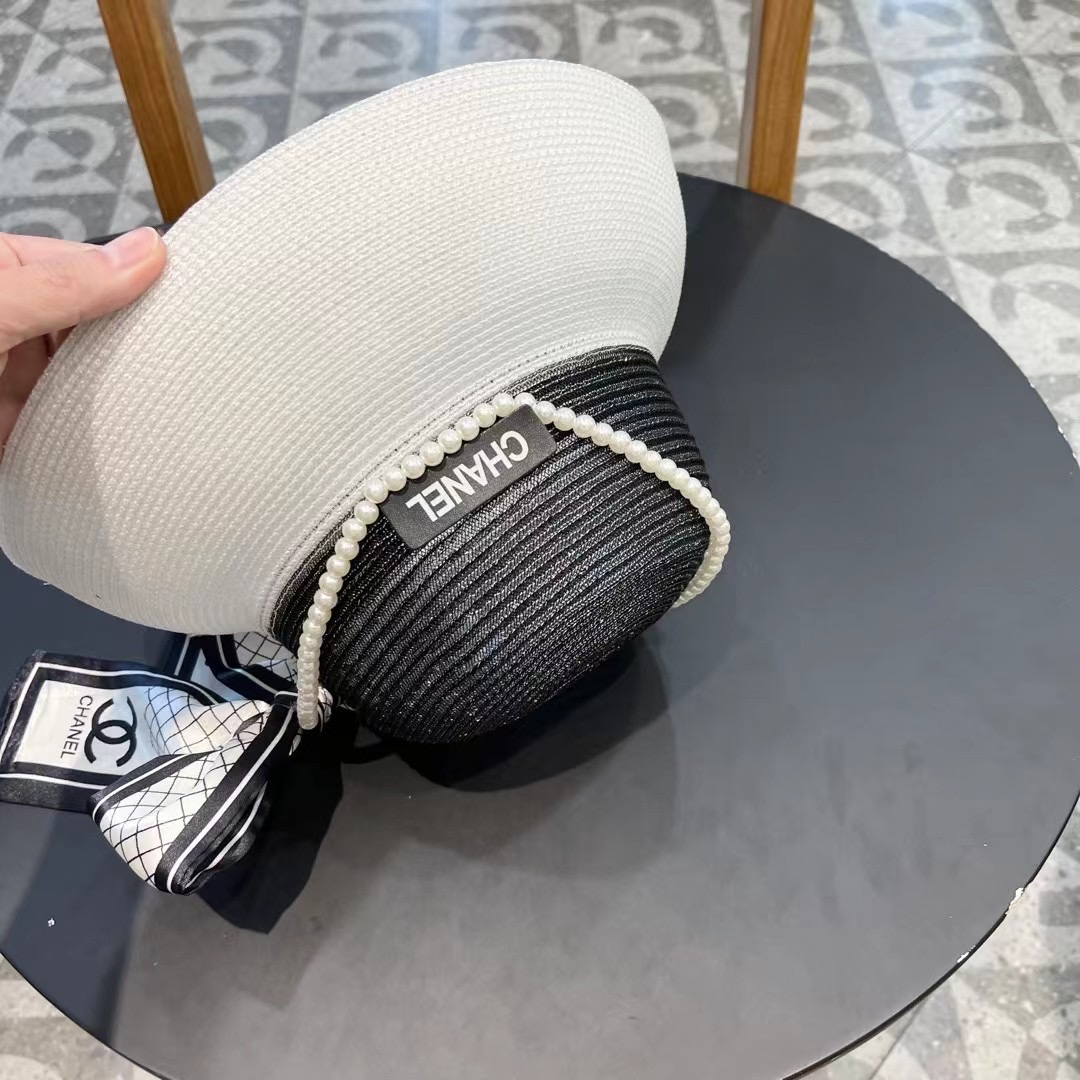  Chanel香奈儿名媛风草帽，进口PP草，搭配欧根纱蝴蝶结，头围57cm