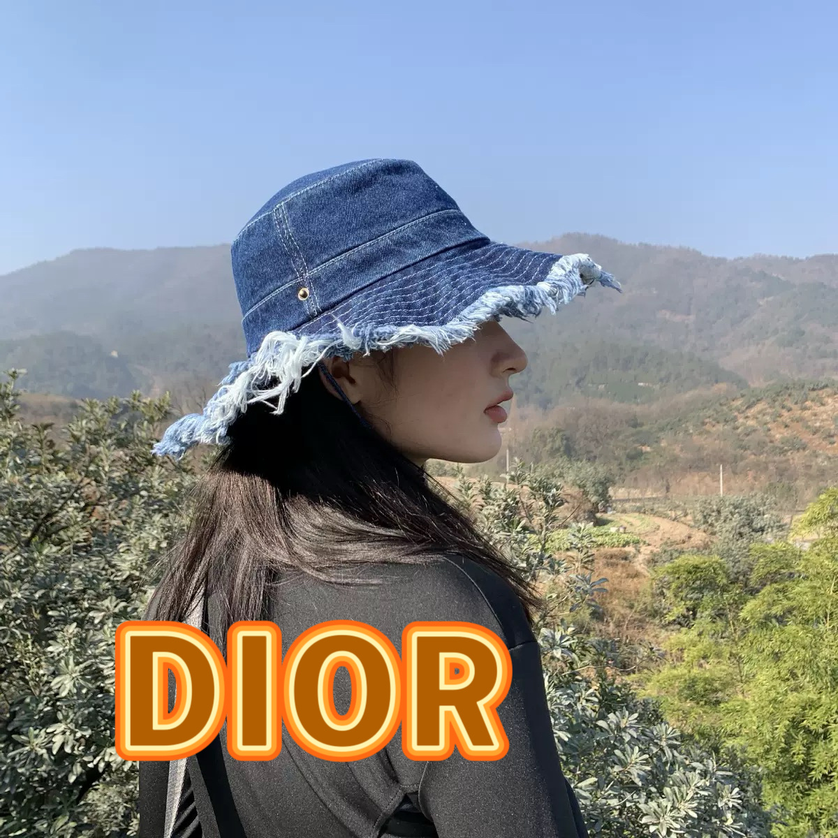  DIOR迪奥新款毛边牛仔登山帽 防晒牛仔渔夫帽韩版时尚气质百搭防晒帽