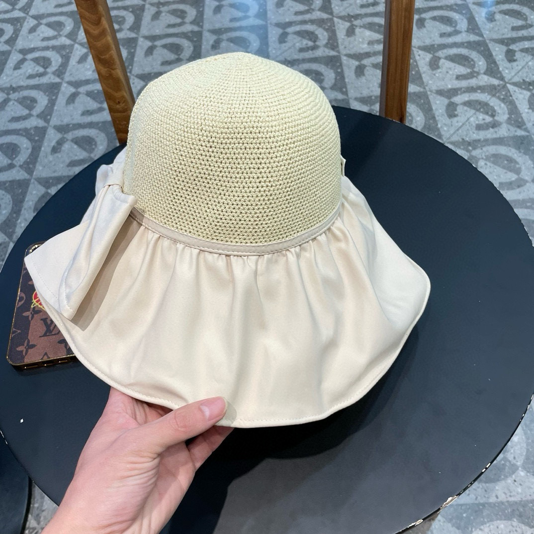  Chanel 夏季黑胶蝴蝶结遮阳帽女镂空草帽防紫外线大檐遮脸防晒太阳渔夫帽