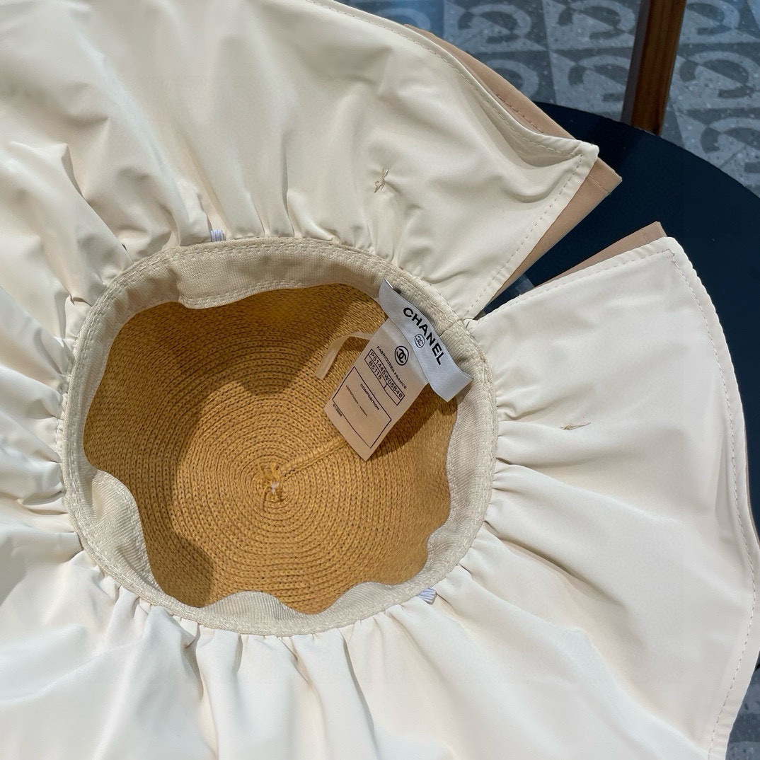  Chanel 夏季黑胶蝴蝶结遮阳帽女镂空草帽防紫外线大檐遮脸防晒太阳渔夫帽