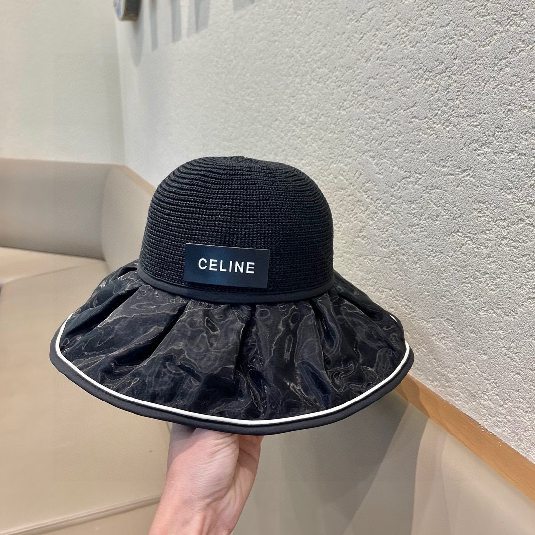  赛琳Celine帽子女夏季防晒遮阳防紫外线镂空渔夫帽户外百搭出游太阳帽大帽檐