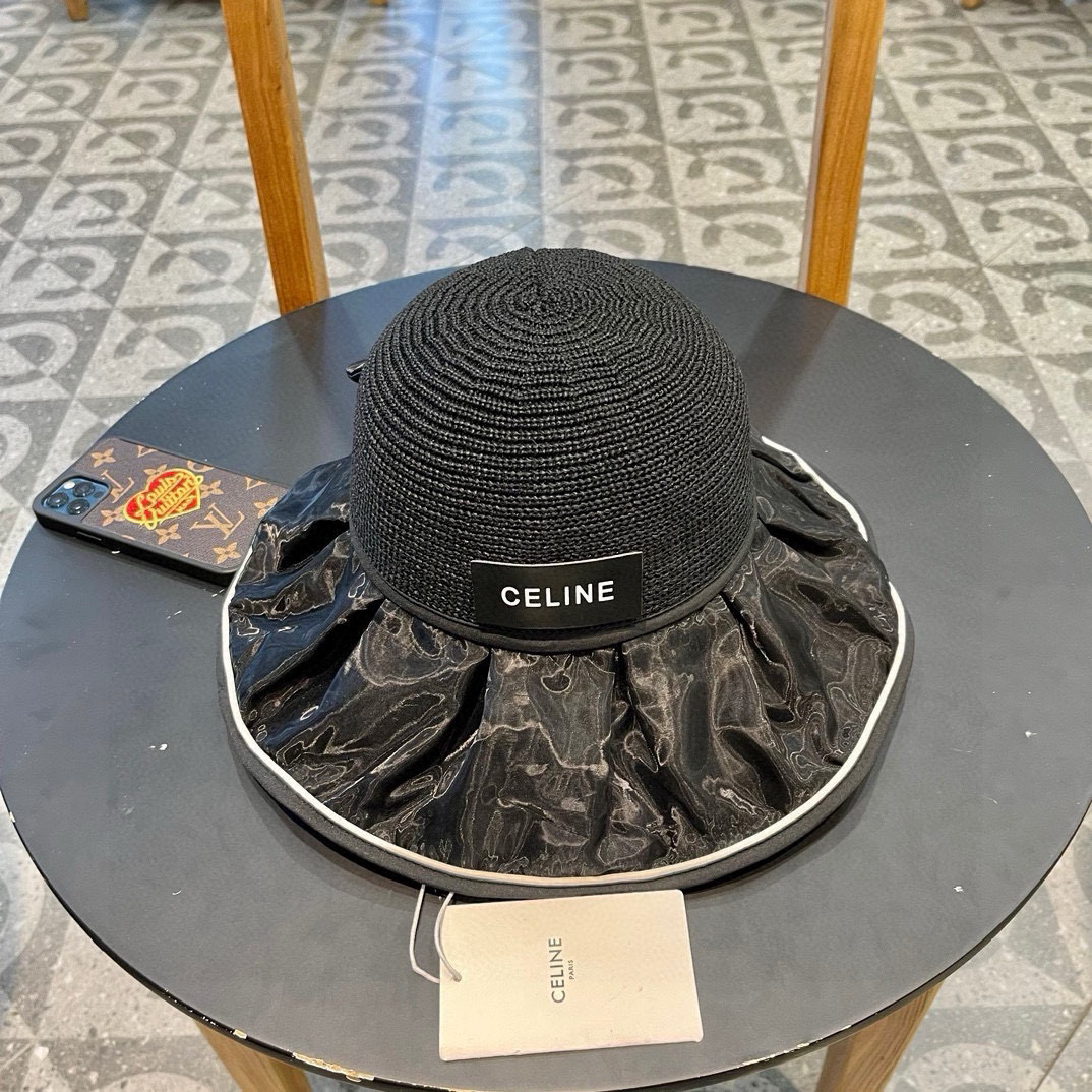  赛琳Celine帽子女夏季防晒遮阳防紫外线镂空渔夫帽户外百搭出游太阳帽大帽檐