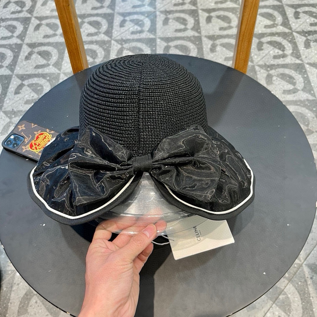  赛琳Celine帽子女夏季防晒遮阳防紫外线镂空渔夫帽户外百搭出游太阳帽大帽檐