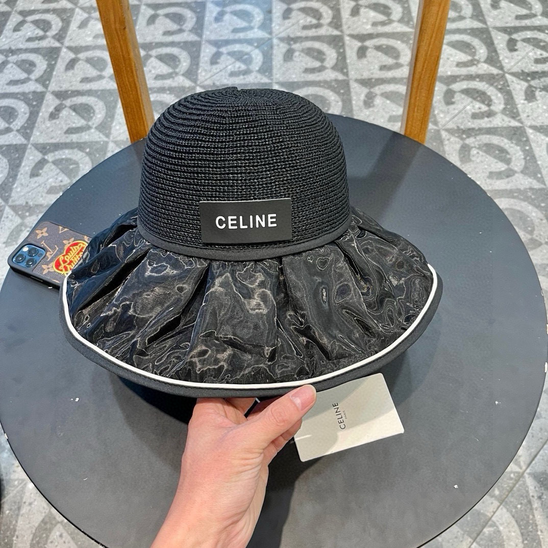  赛琳Celine帽子女夏季防晒遮阳防紫外线镂空渔夫帽户外百搭出游太阳帽大帽檐