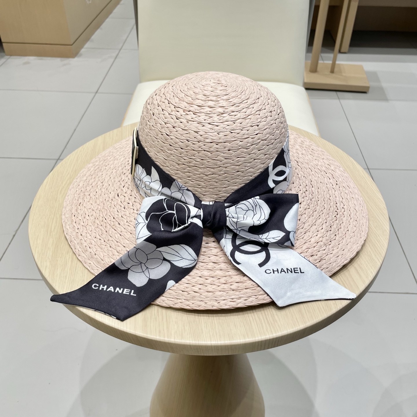  Chanel香奈儿草帽，丝带蝴蝶结盆帽，名媛风PP草帽，头围57c