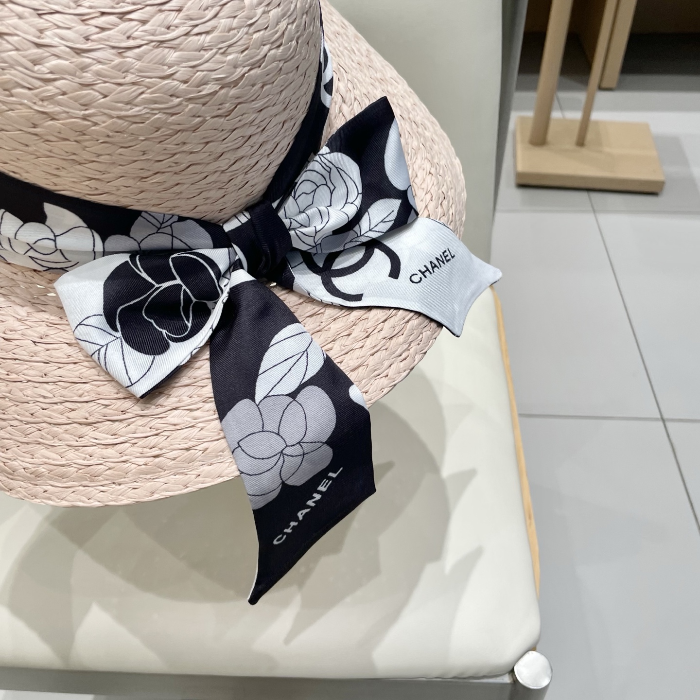  Chanel香奈儿草帽，丝带蝴蝶结盆帽，名媛风PP草帽，头围57c