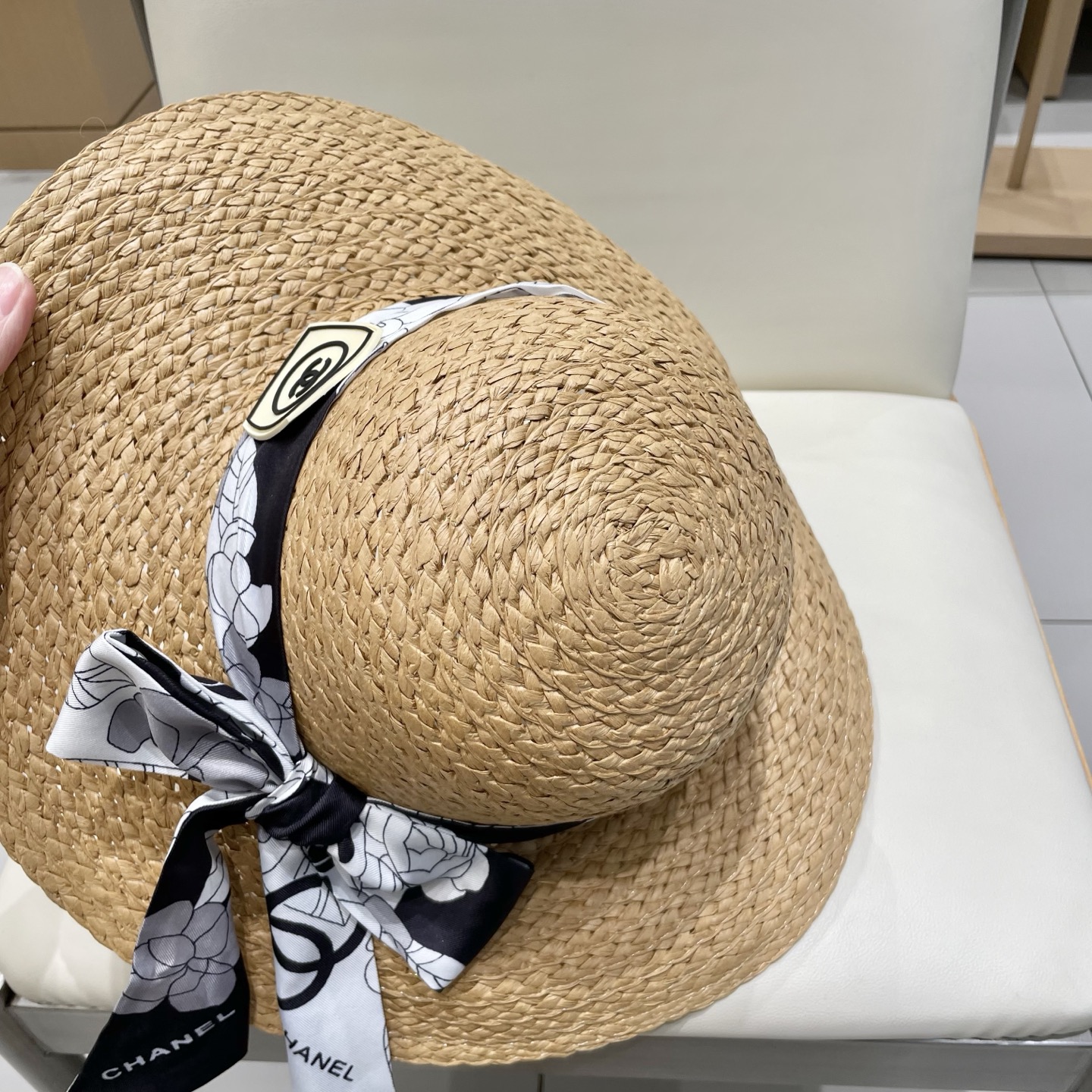  Chanel香奈儿草帽，丝带蝴蝶结盆帽，名媛风PP草帽，头围57c