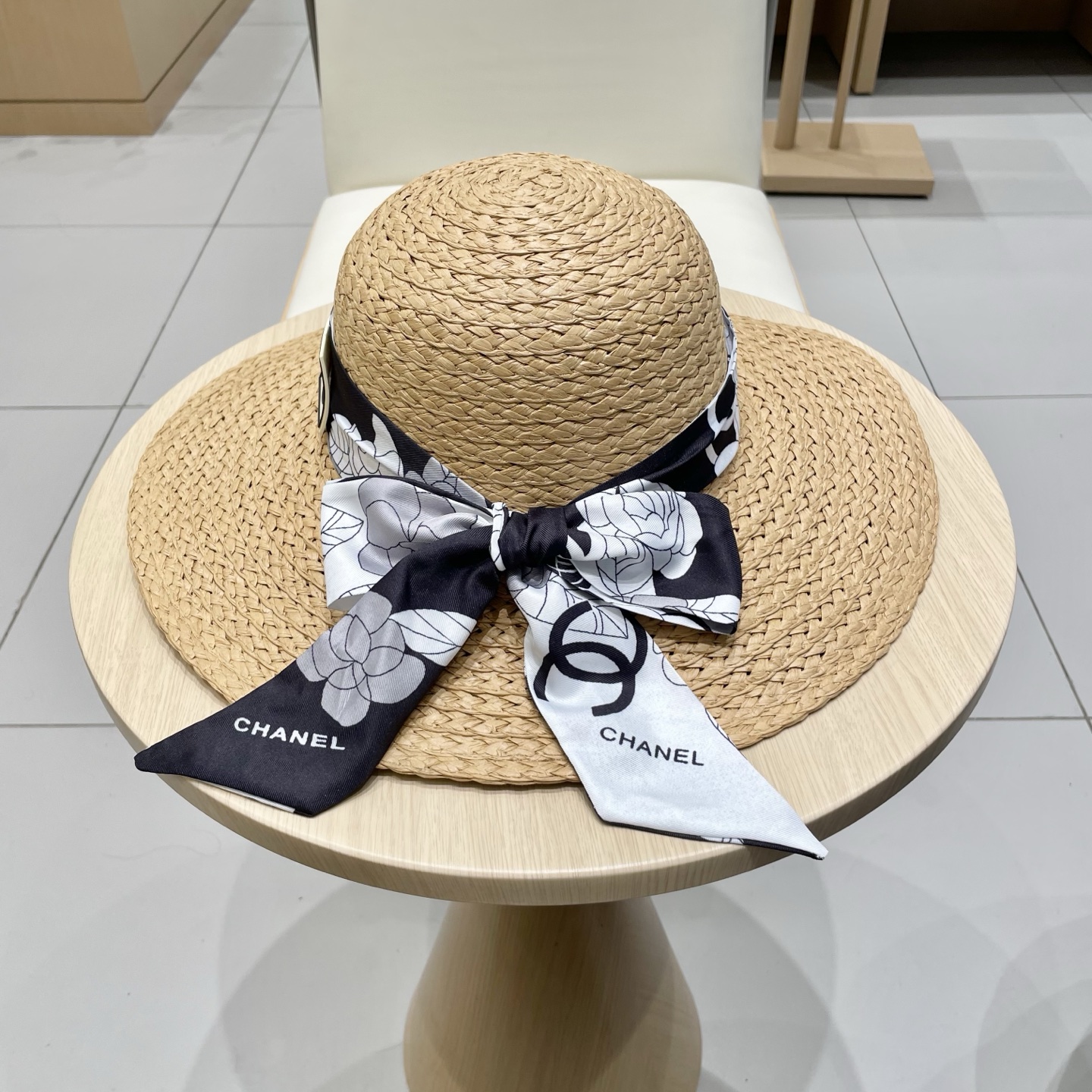  Chanel香奈儿草帽，丝带蝴蝶结盆帽，名媛风PP草帽，头围57c