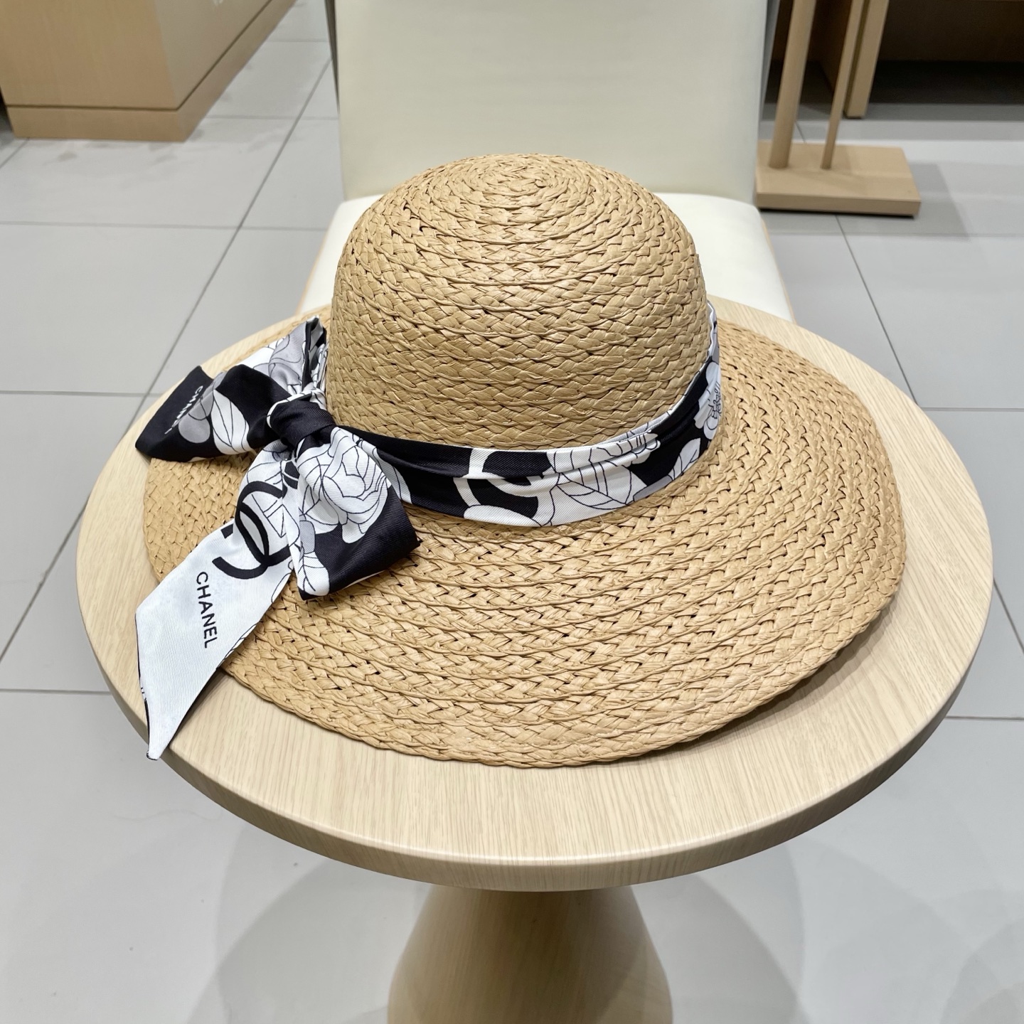  Chanel香奈儿草帽，丝带蝴蝶结盆帽，名媛风PP草帽，头围57c