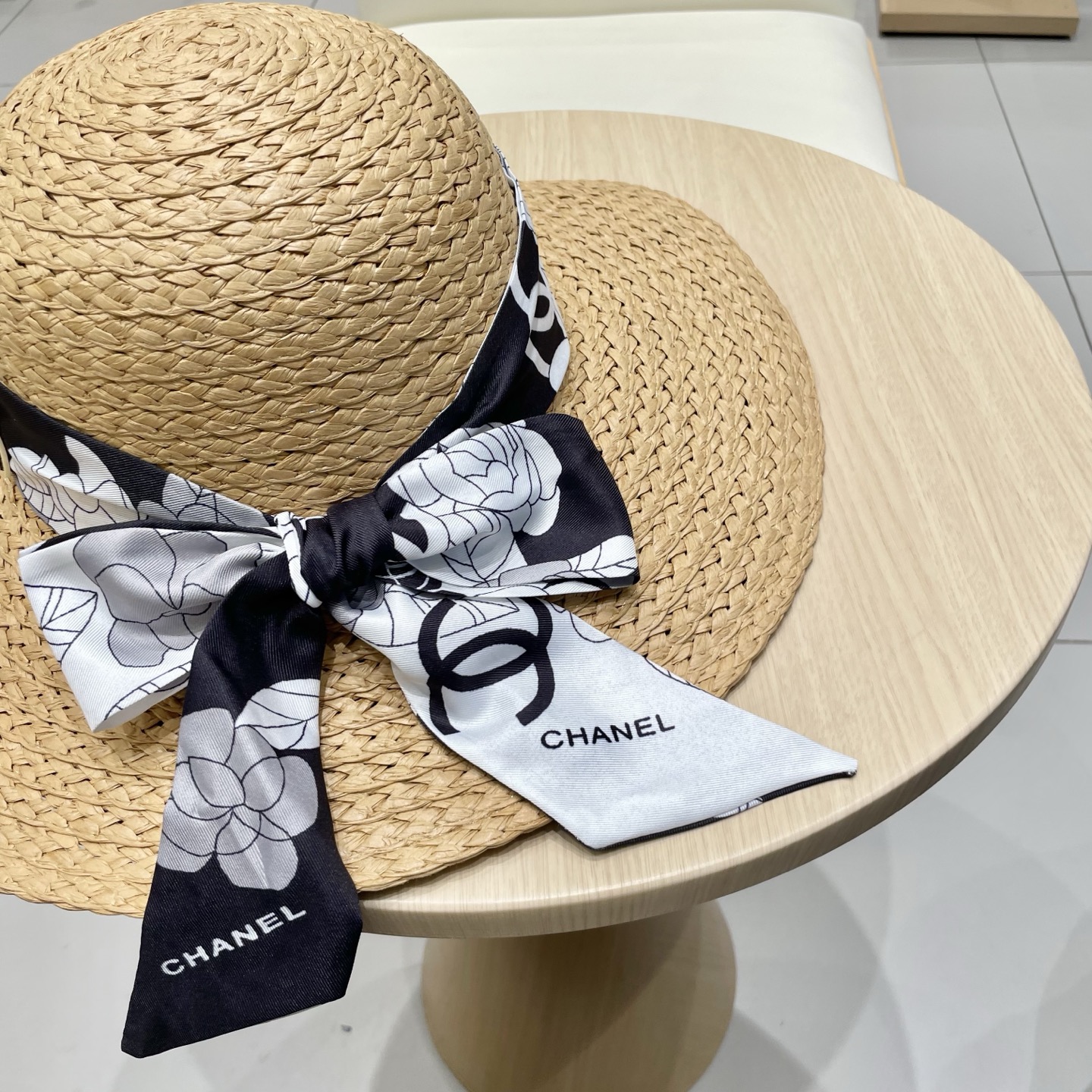  Chanel香奈儿草帽，丝带蝴蝶结盆帽，名媛风PP草帽，头围57c