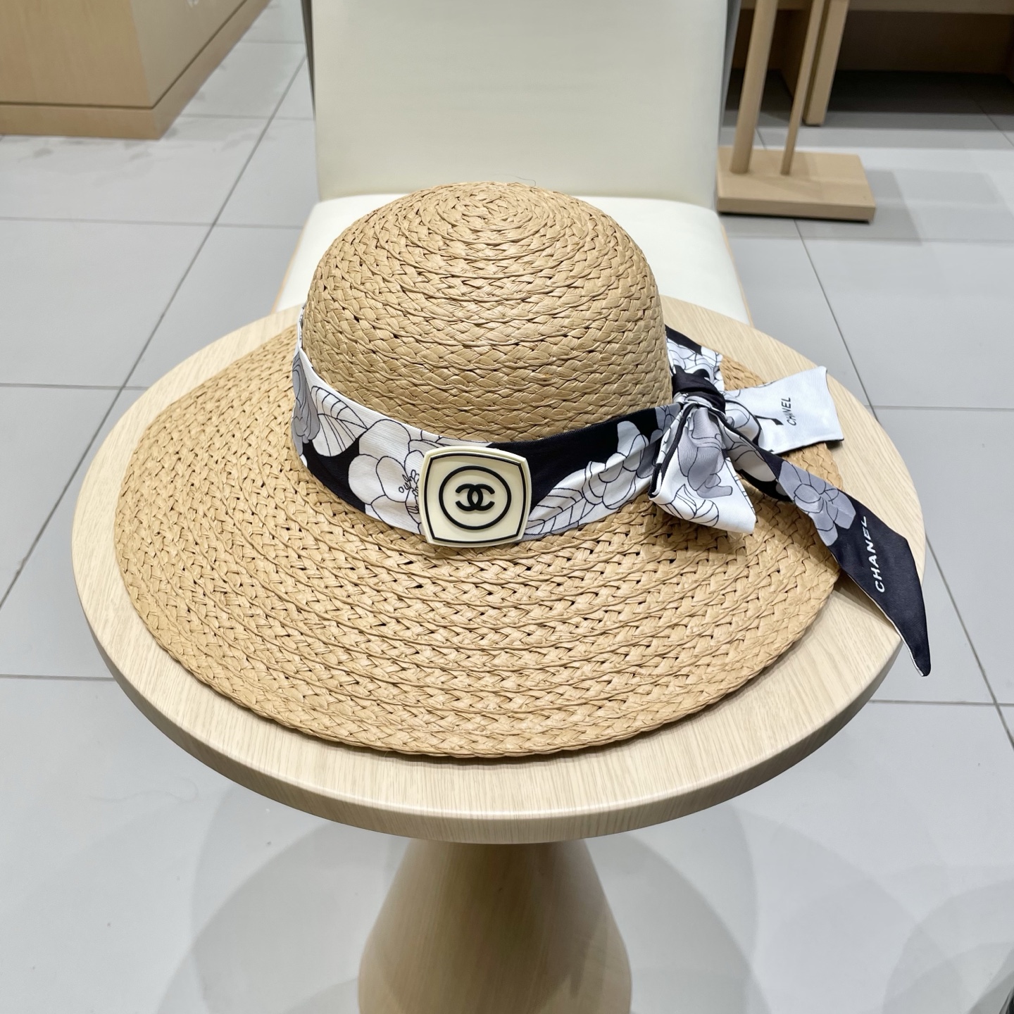  Chanel香奈儿草帽，丝带蝴蝶结盆帽，名媛风PP草帽，头围57c