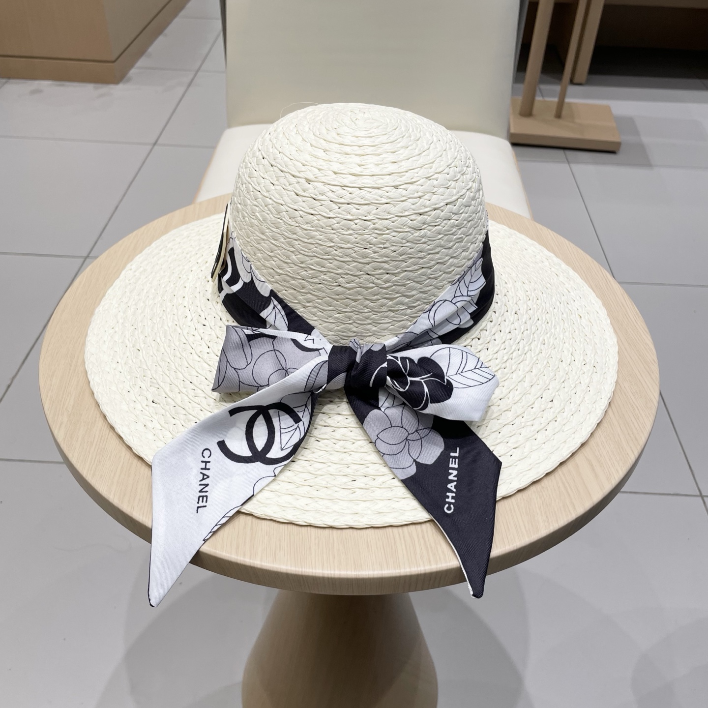  Chanel香奈儿草帽，丝带蝴蝶结盆帽，名媛风PP草帽，头围57c