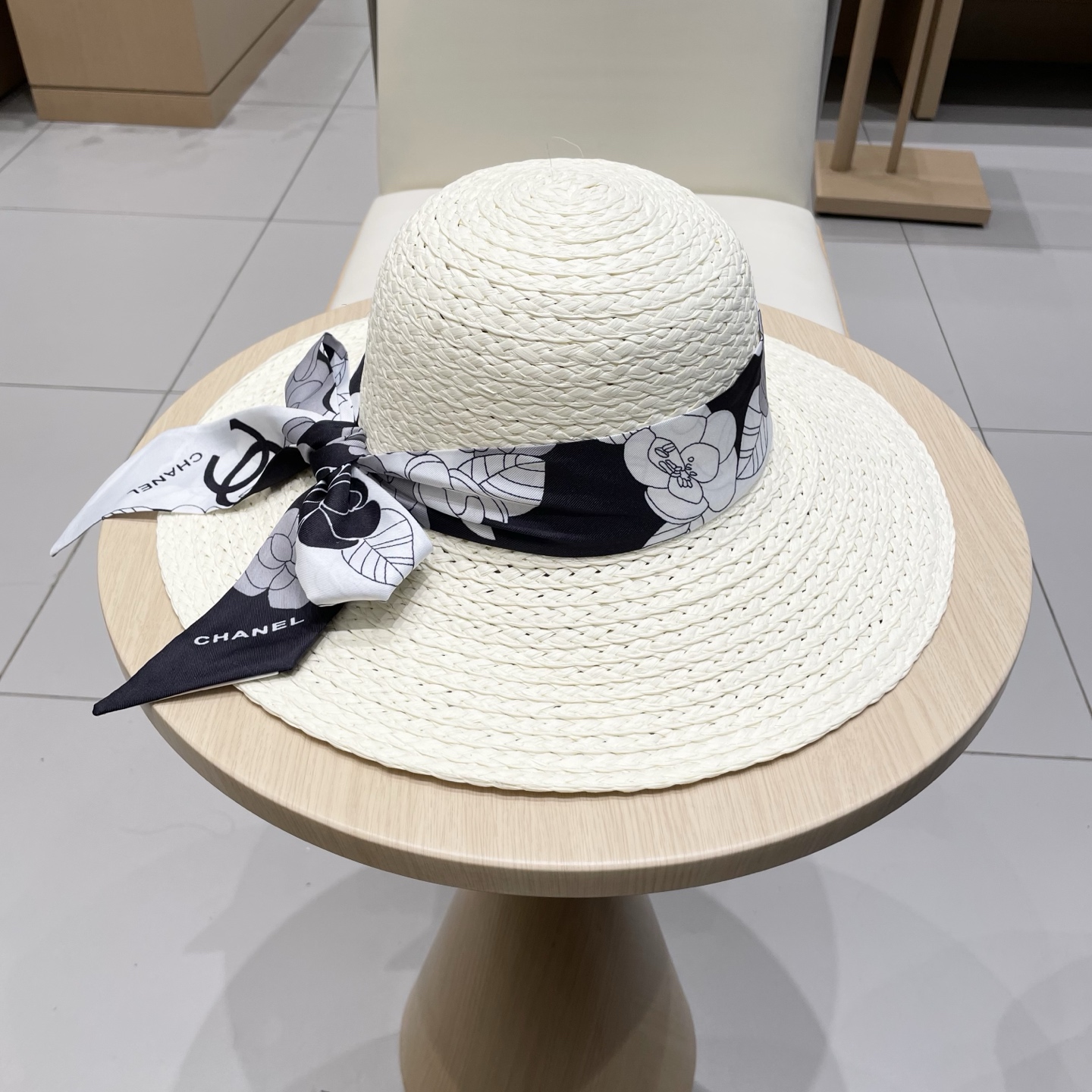  Chanel香奈儿草帽，丝带蝴蝶结盆帽，名媛风PP草帽，头围57c