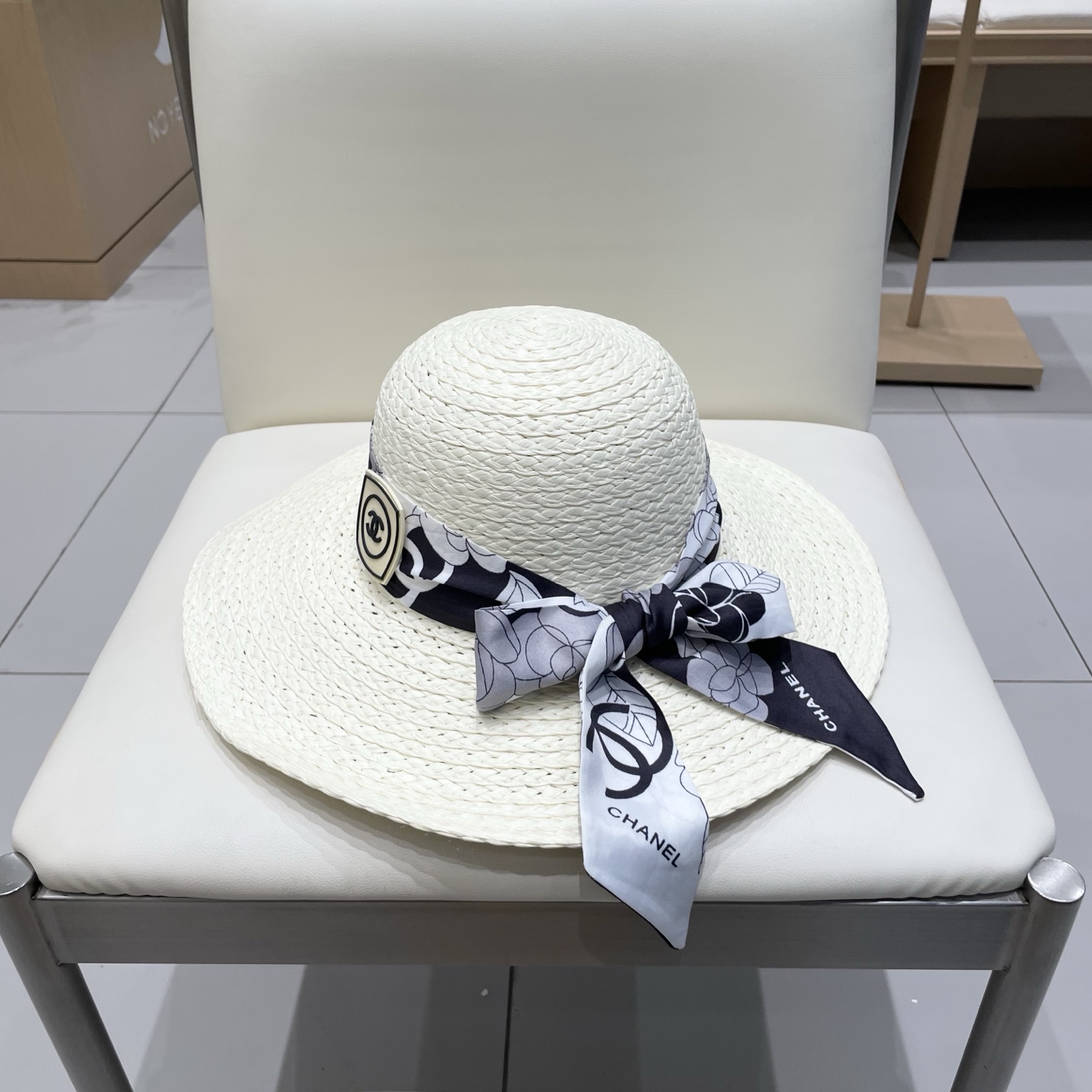  Chanel香奈儿草帽，丝带蝴蝶结盆帽，名媛风PP草帽，头围57c