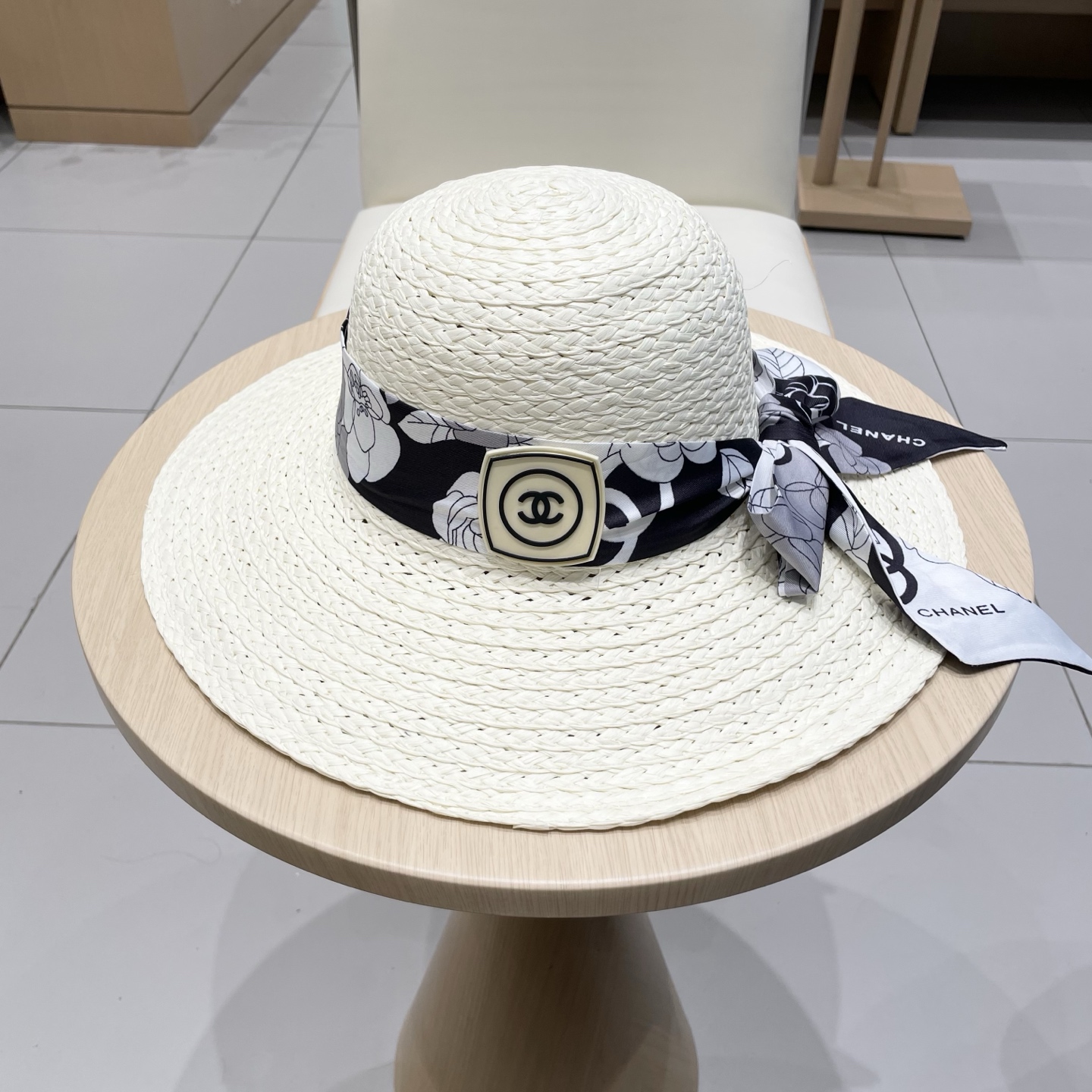  Chanel香奈儿草帽，丝带蝴蝶结盆帽，名媛风PP草帽，头围57c
